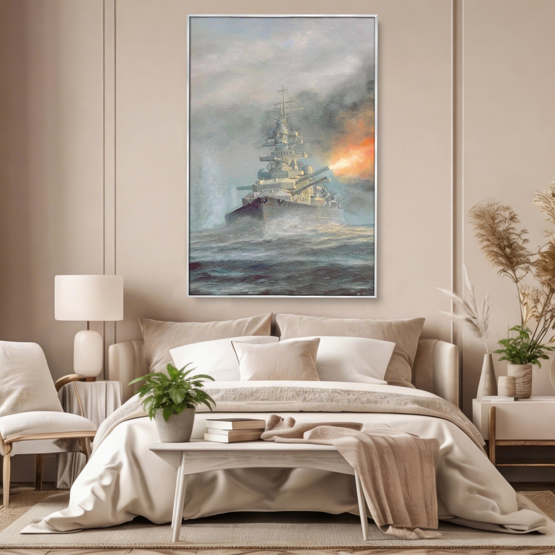 Tablou Canvas Premium LuxCanva® PI1184, Stapanul Atlanticului, Nava, Razboi, Bismarck, Istorie, Dormitor, Birou, Culori Vibrante