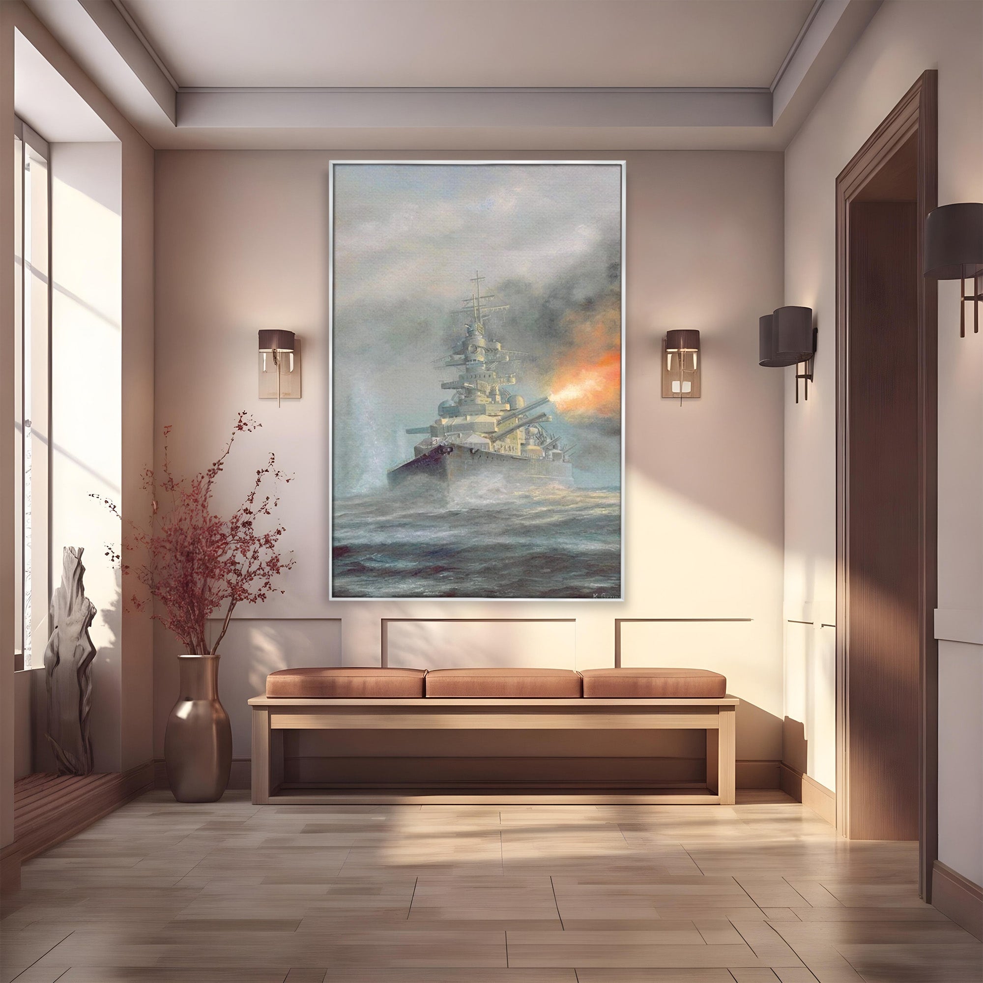 Tablou Canvas Premium LuxCanva® PI1184, Stapanul Atlanticului, Nava, Razboi, Bismarck, Istorie, Dormitor, Birou, Culori Vibrante