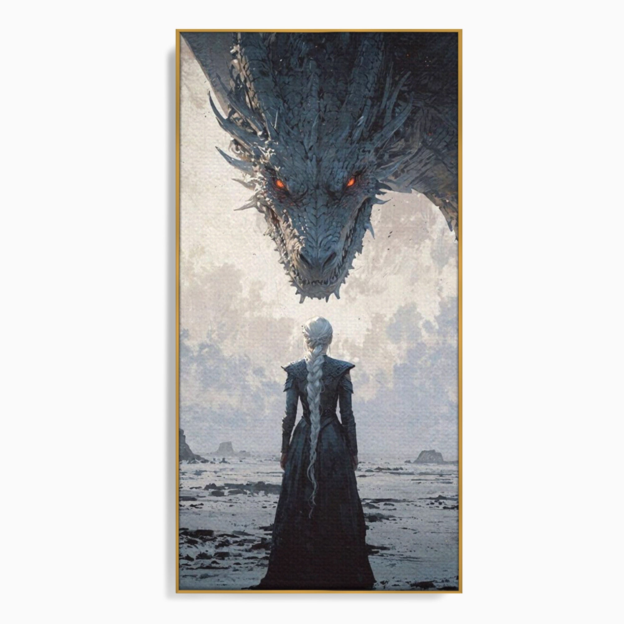 Tablou Canvas Premium LuxCanva® PI1186, Intalnire Cu Dragonul, Daenerys, Targaryen, Foc, Putere, Mama, Living, Culori Vibrante