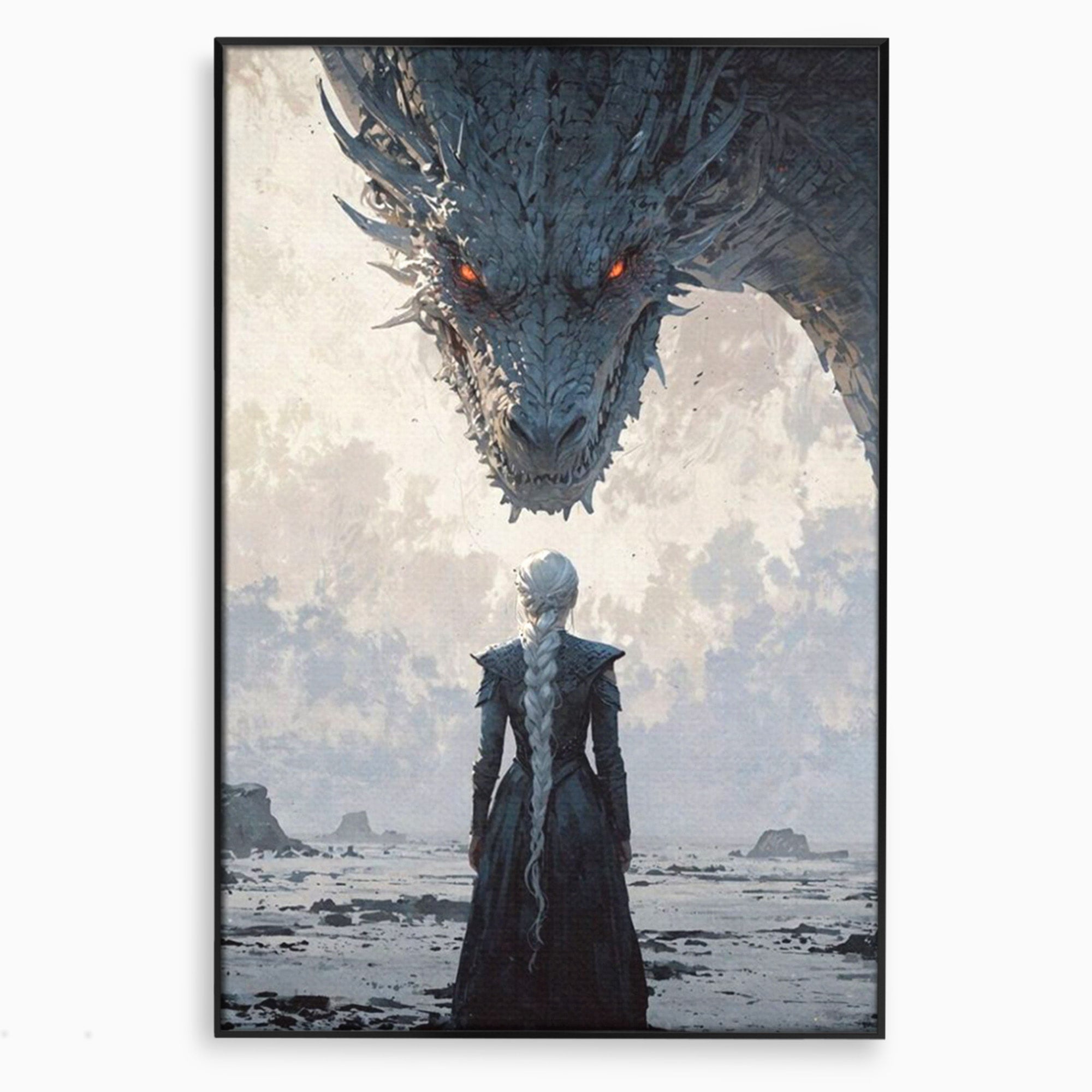 Tablou Canvas Premium LuxCanva® PI1186, Intalnire Cu Dragonul, Daenerys, Targaryen, Foc, Putere, Mama, Living, Culori Vibrante