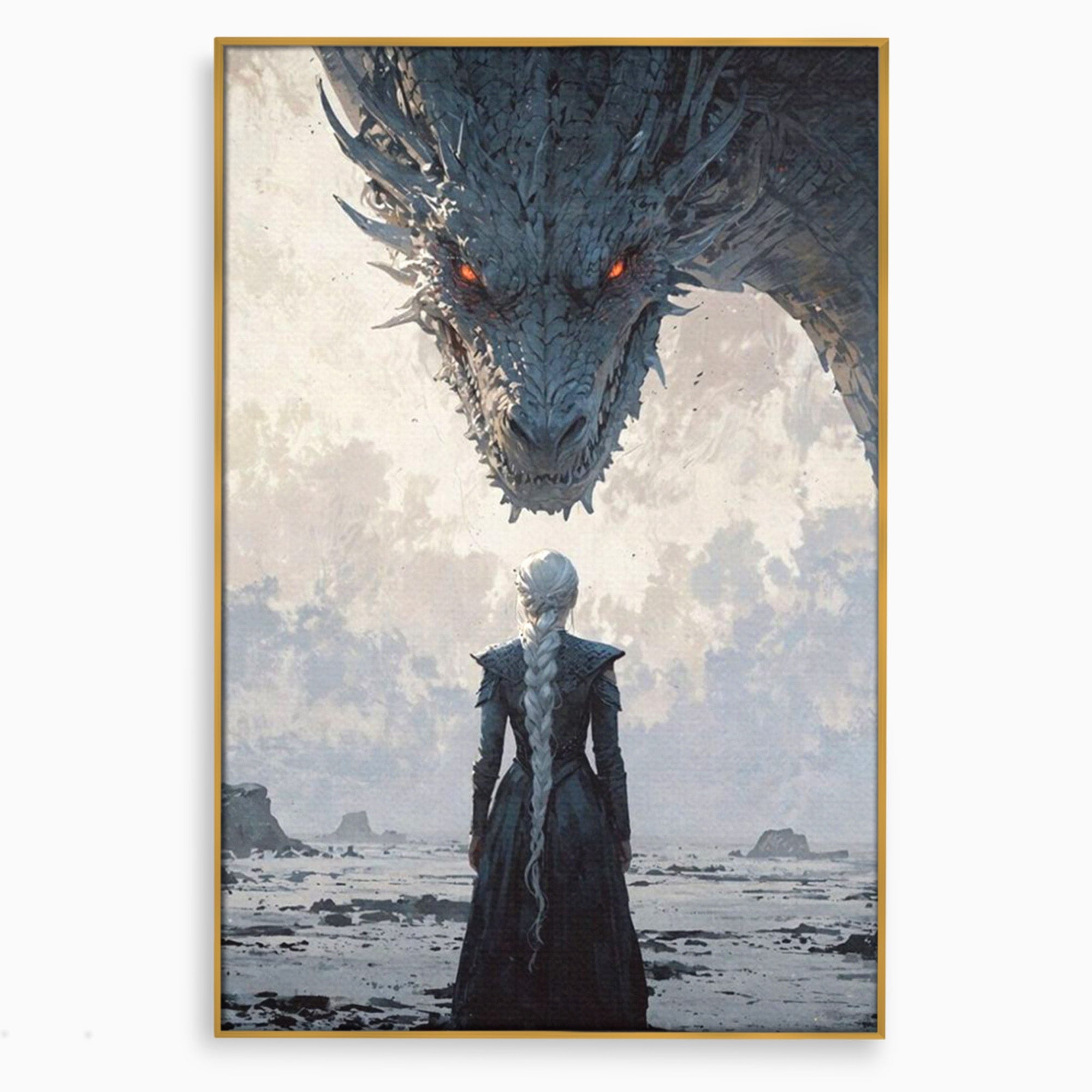 Tablou Canvas Premium LuxCanva® PI1186, Intalnire Cu Dragonul, Daenerys, Targaryen, Foc, Putere, Mama, Living, Culori Vibrante