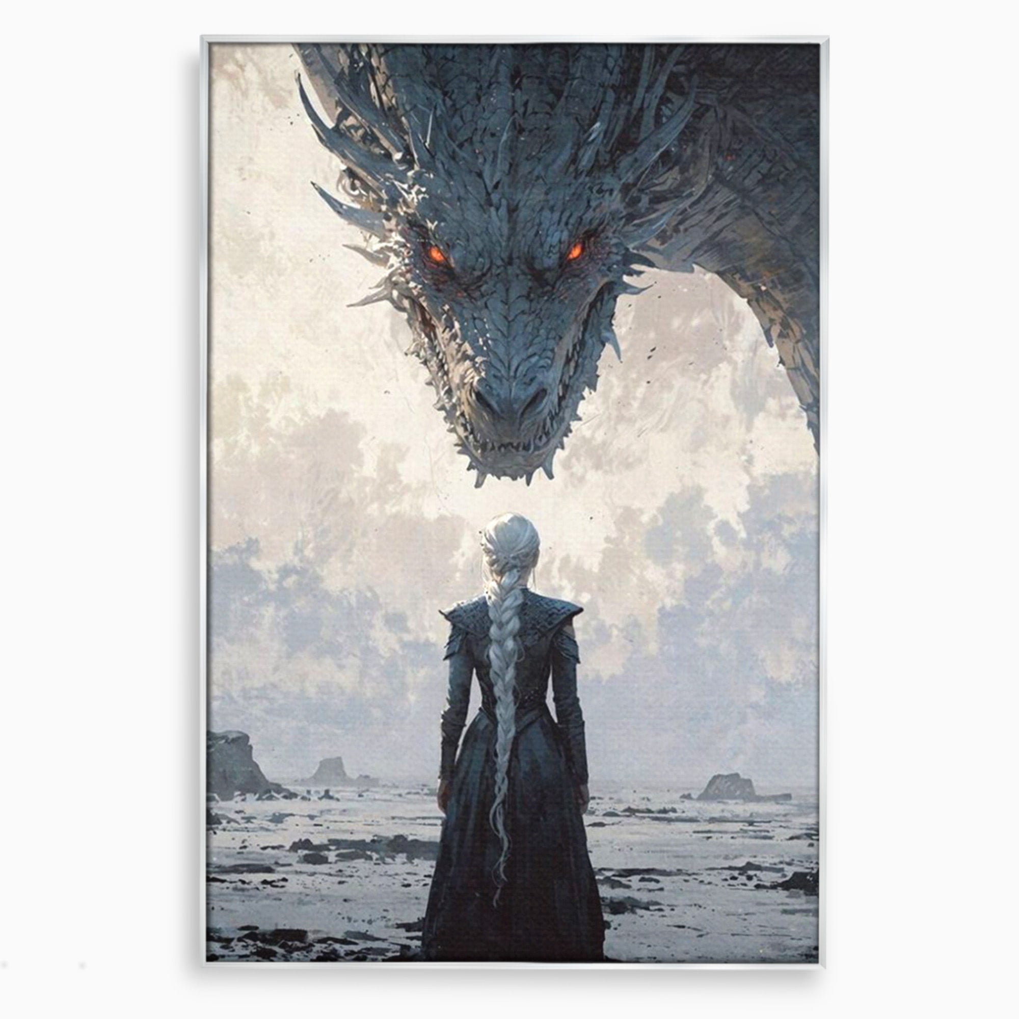 Tablou Canvas Premium LuxCanva® PI1186, Intalnire Cu Dragonul, Daenerys, Targaryen, Foc, Putere, Mama, Living, Culori Vibrante