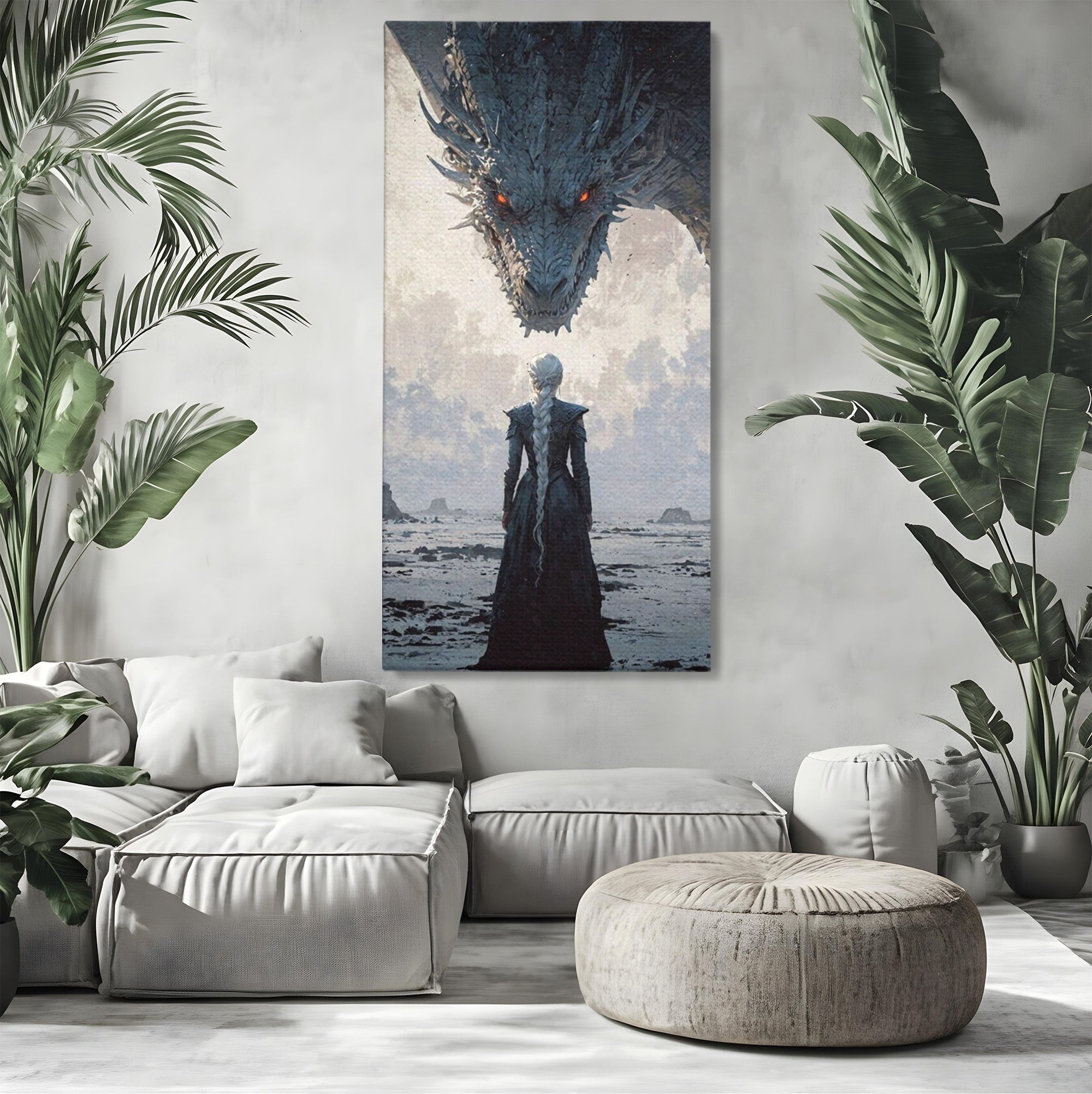 Tablou Canvas Premium LuxCanva® PI1186, Intalnire Cu Dragonul, Daenerys, Targaryen, Foc, Putere, Mama, Living, Culori Vibrante