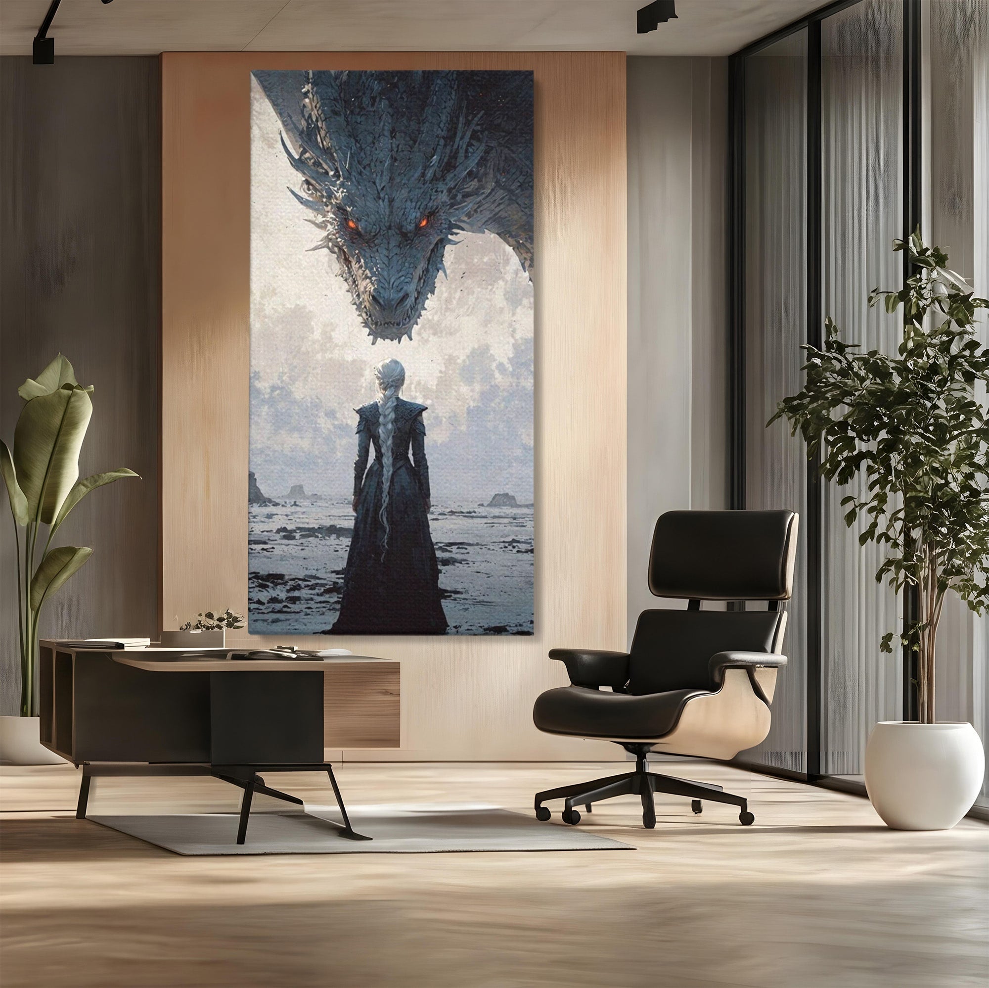 Tablou Canvas Premium LuxCanva® PI1186, Intalnire Cu Dragonul, Daenerys, Targaryen, Foc, Putere, Mama, Living, Culori Vibrante