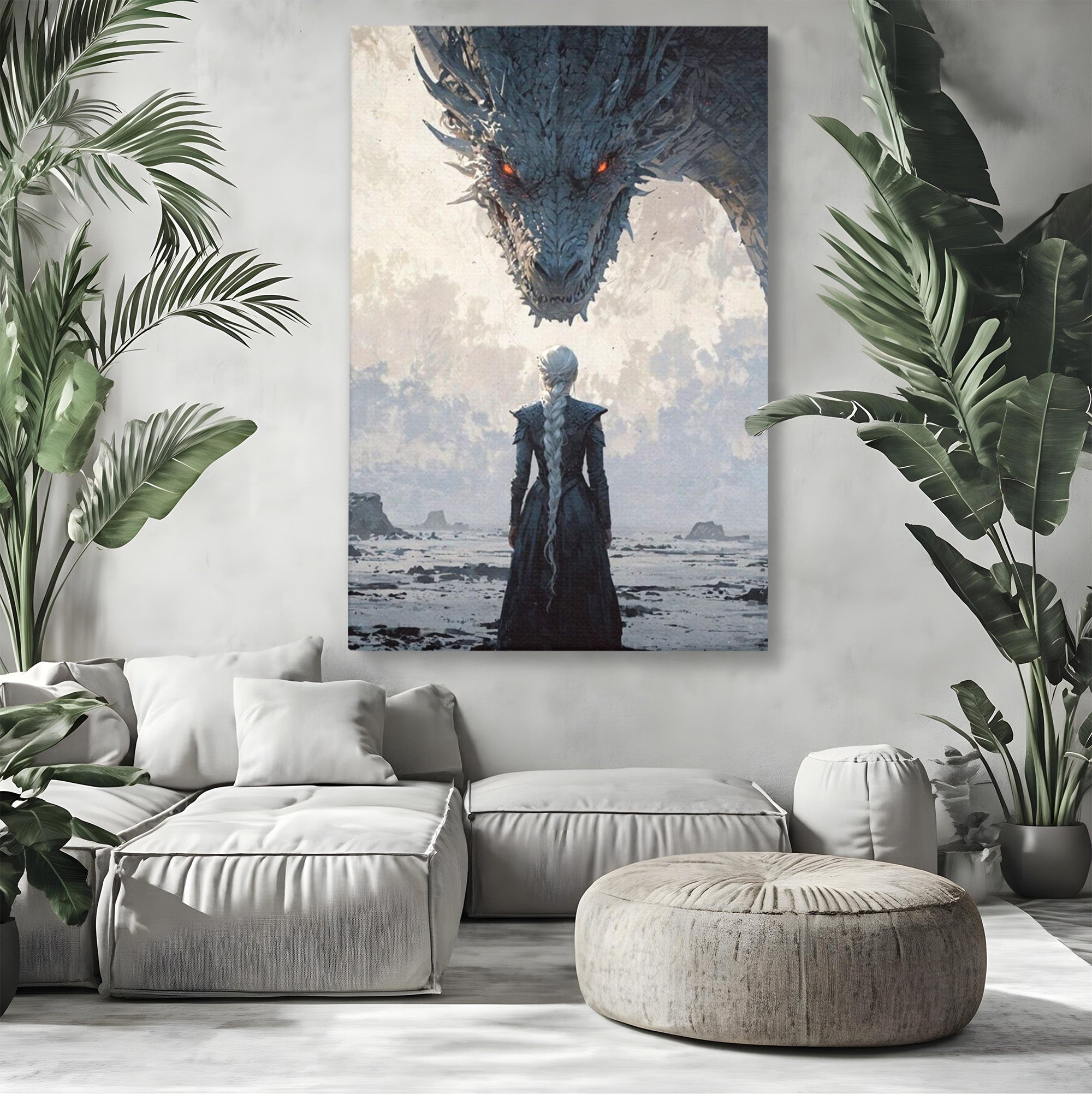 Tablou Canvas Premium LuxCanva® PI1186, Intalnire Cu Dragonul, Daenerys, Targaryen, Foc, Putere, Mama, Living, Culori Vibrante