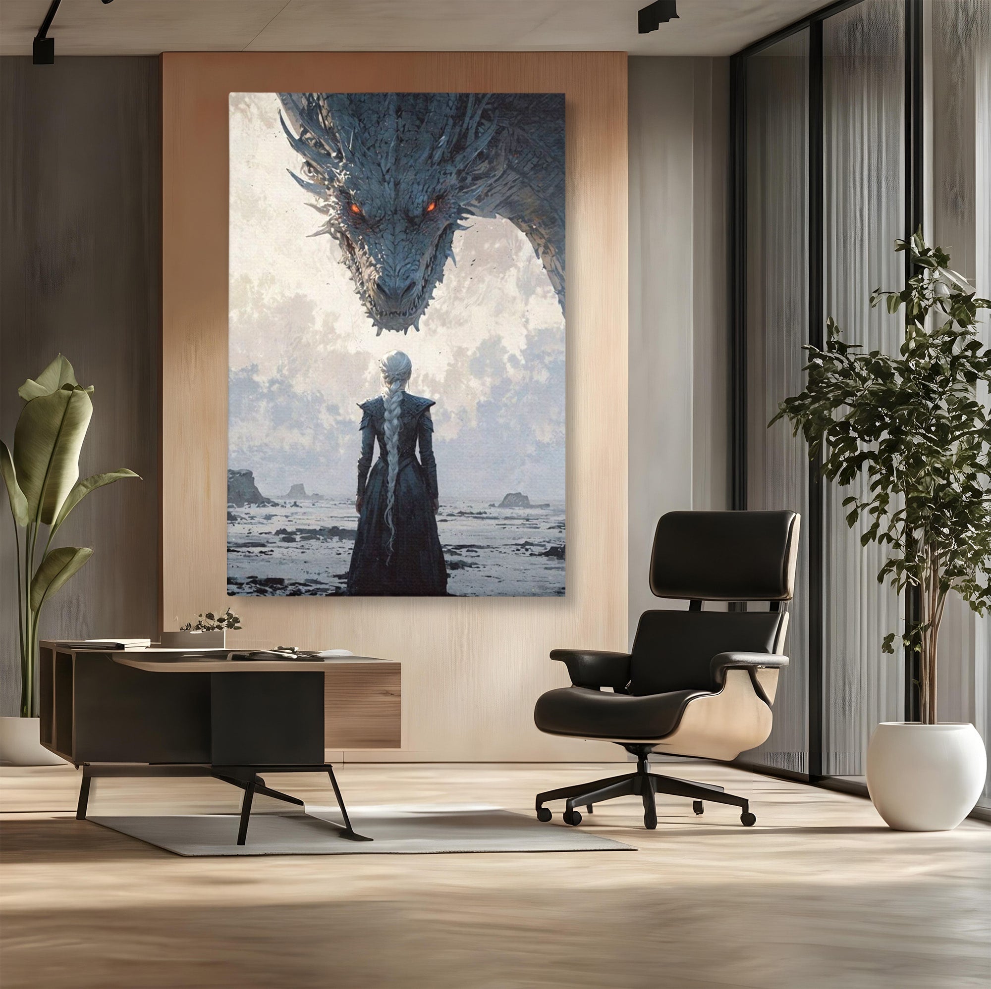 Tablou Canvas Premium LuxCanva® PI1186, Intalnire Cu Dragonul, Daenerys, Targaryen, Foc, Putere, Mama, Living, Culori Vibrante
