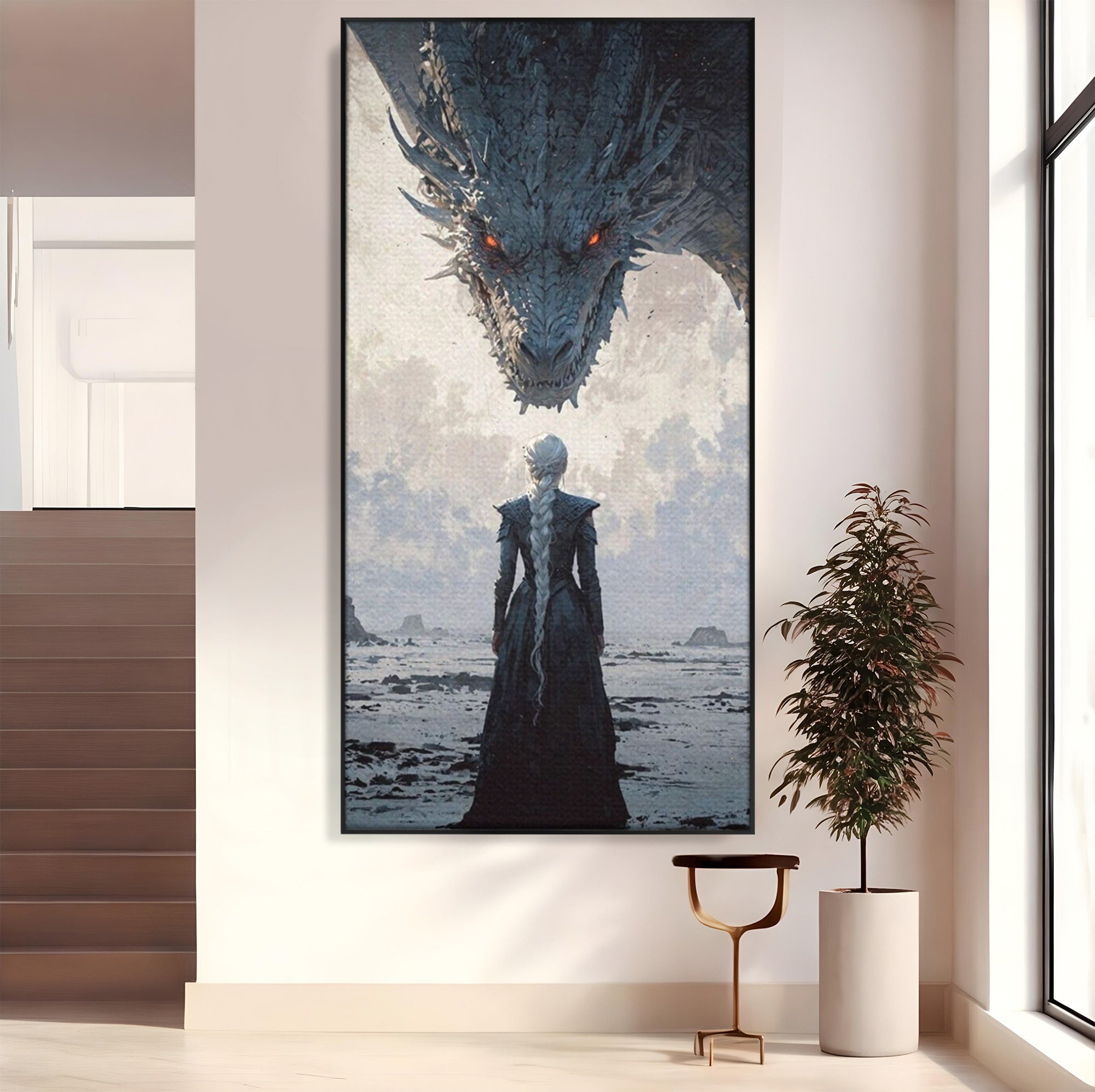 Tablou Canvas Premium LuxCanva® PI1186, Intalnire Cu Dragonul, Daenerys, Targaryen, Foc, Putere, Mama, Living, Culori Vibrante
