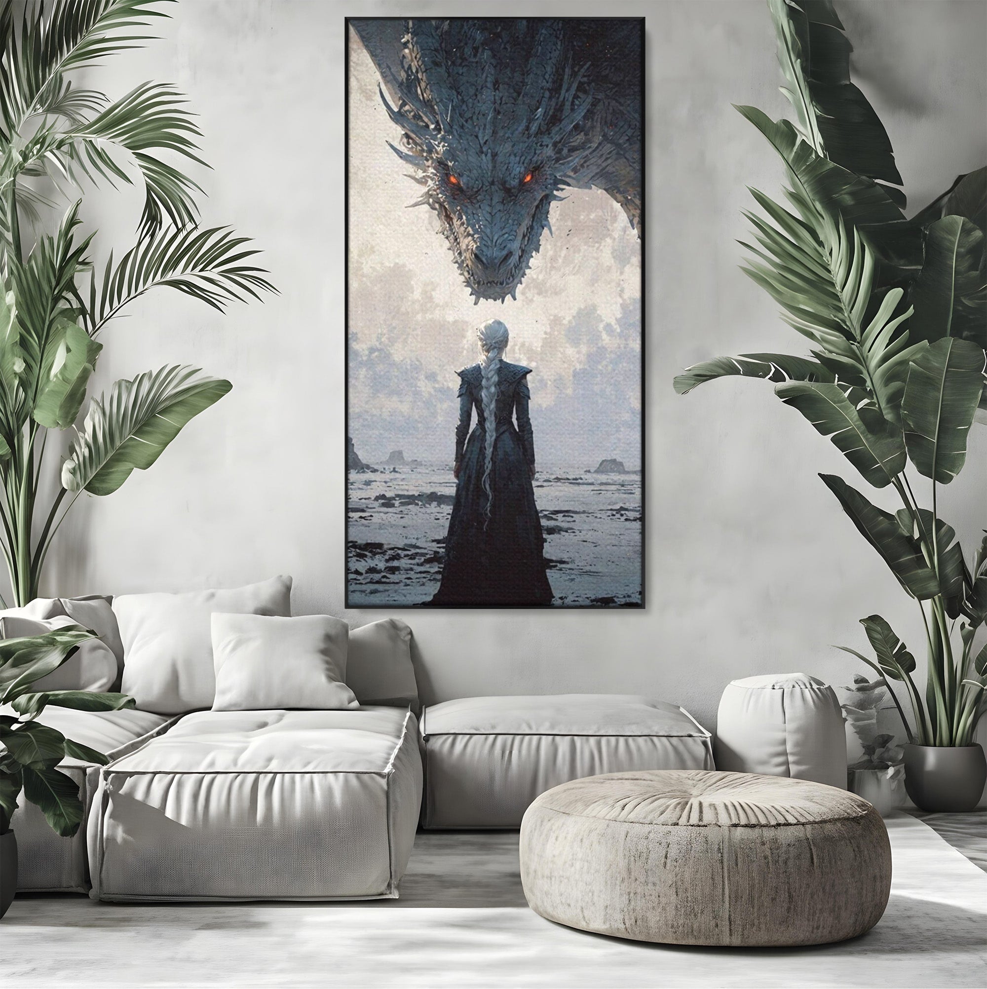 Tablou Canvas Premium LuxCanva® PI1186, Intalnire Cu Dragonul, Daenerys, Targaryen, Foc, Putere, Mama, Living, Culori Vibrante