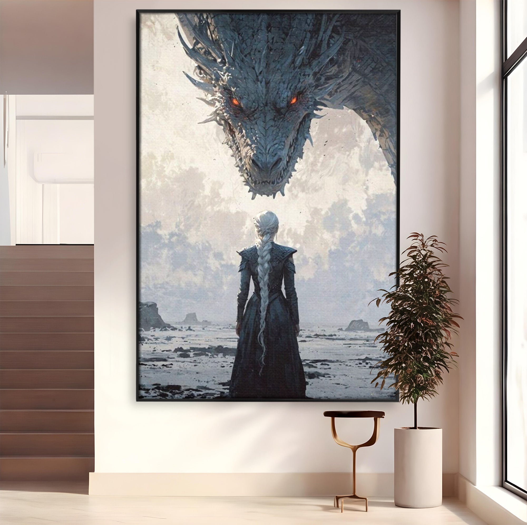 Tablou Canvas Premium LuxCanva® PI1186, Intalnire Cu Dragonul, Daenerys, Targaryen, Foc, Putere, Mama, Living, Culori Vibrante