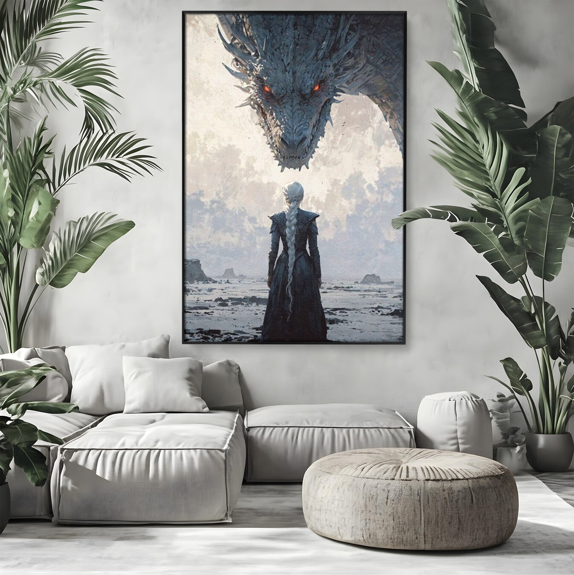 Tablou Canvas Premium LuxCanva® PI1186, Intalnire Cu Dragonul, Daenerys, Targaryen, Foc, Putere, Mama, Living, Culori Vibrante