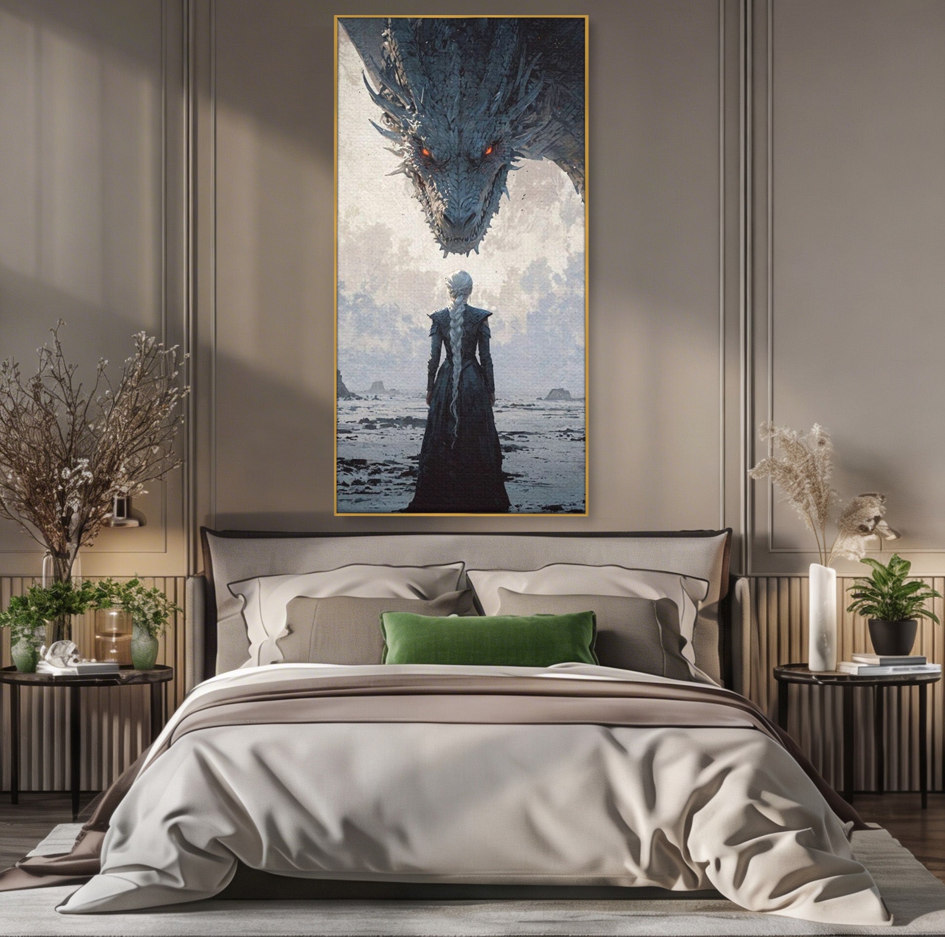 Tablou Canvas Premium LuxCanva® PI1186, Intalnire Cu Dragonul, Daenerys, Targaryen, Foc, Putere, Mama, Living, Culori Vibrante