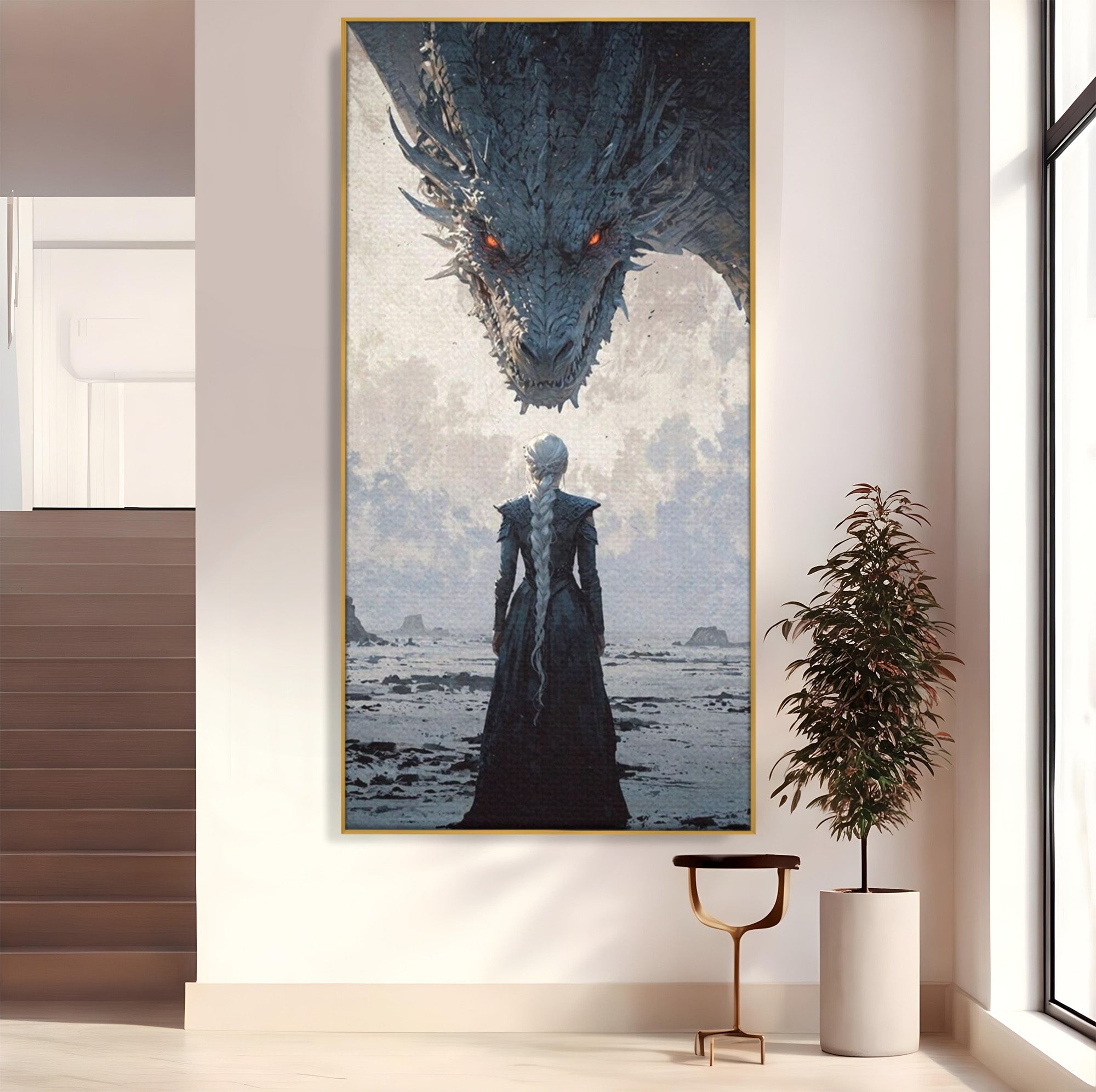 Tablou Canvas Premium LuxCanva® PI1186, Intalnire Cu Dragonul, Daenerys, Targaryen, Foc, Putere, Mama, Living, Culori Vibrante