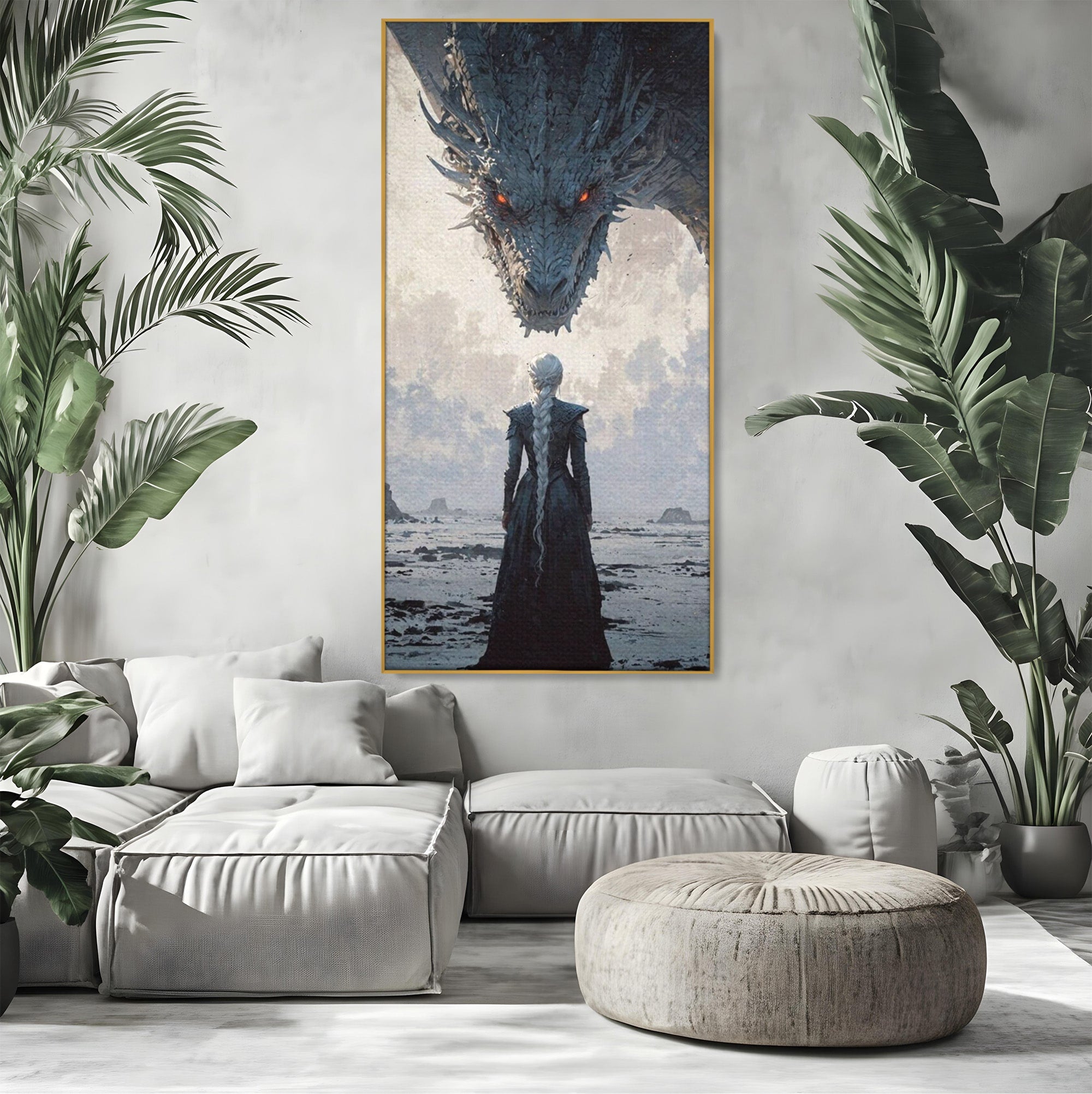 Tablou Canvas Premium LuxCanva® PI1186, Intalnire Cu Dragonul, Daenerys, Targaryen, Foc, Putere, Mama, Living, Culori Vibrante