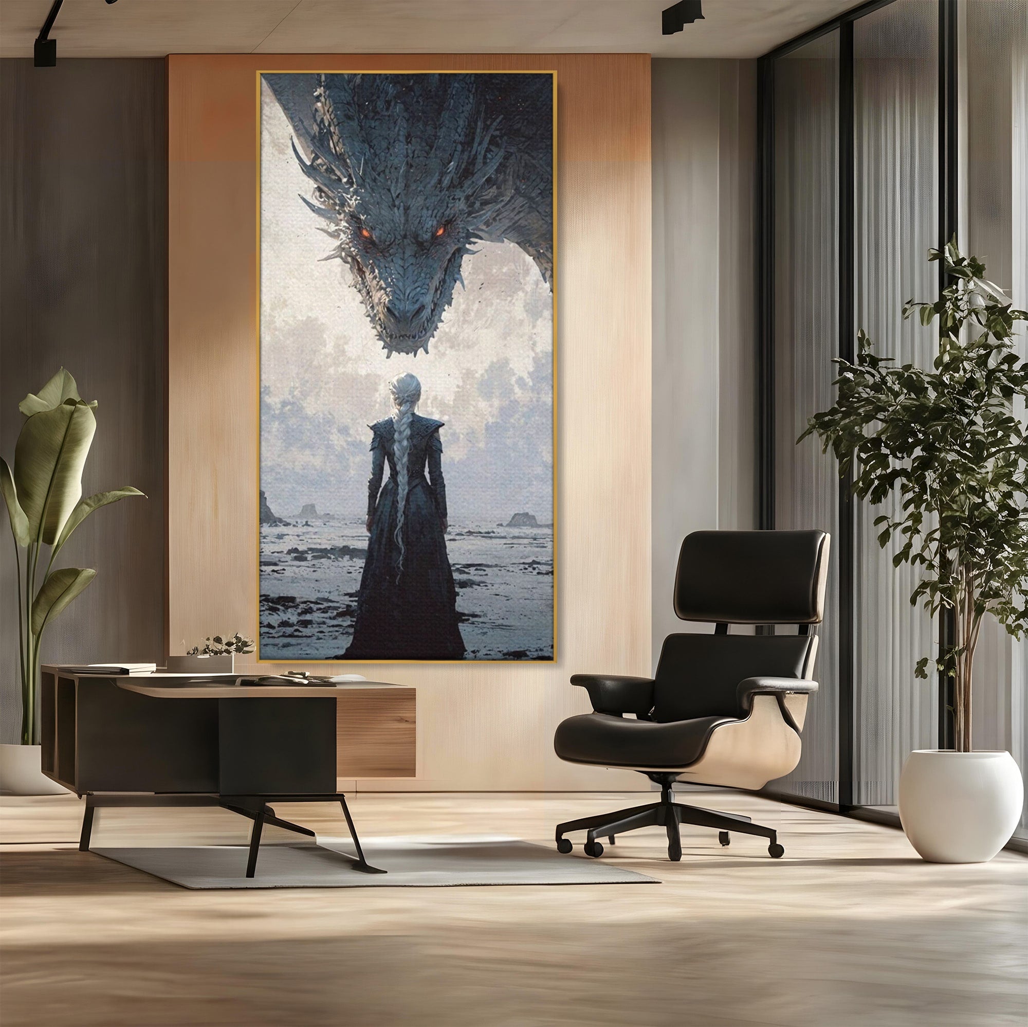Tablou Canvas Premium LuxCanva® PI1186, Intalnire Cu Dragonul, Daenerys, Targaryen, Foc, Putere, Mama, Living, Culori Vibrante