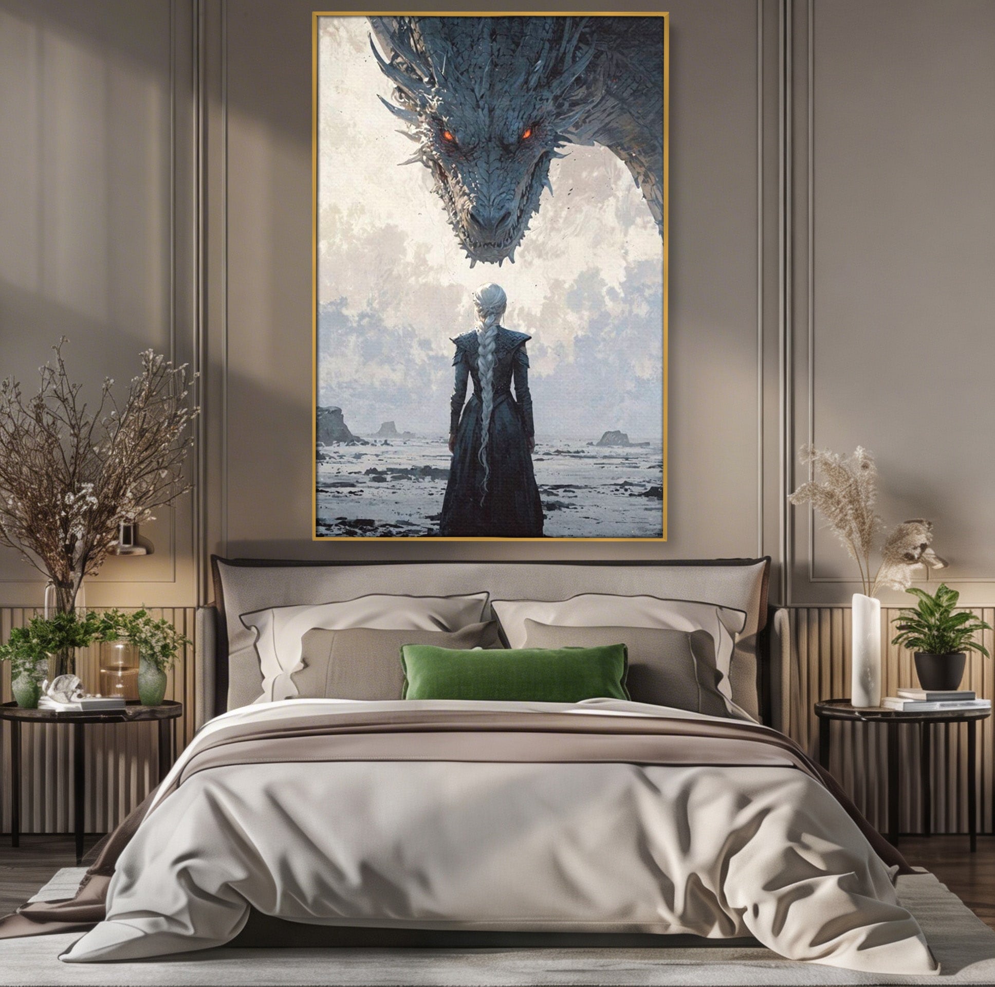 Tablou Canvas Premium LuxCanva® PI1186, Intalnire Cu Dragonul, Daenerys, Targaryen, Foc, Putere, Mama, Living, Culori Vibrante