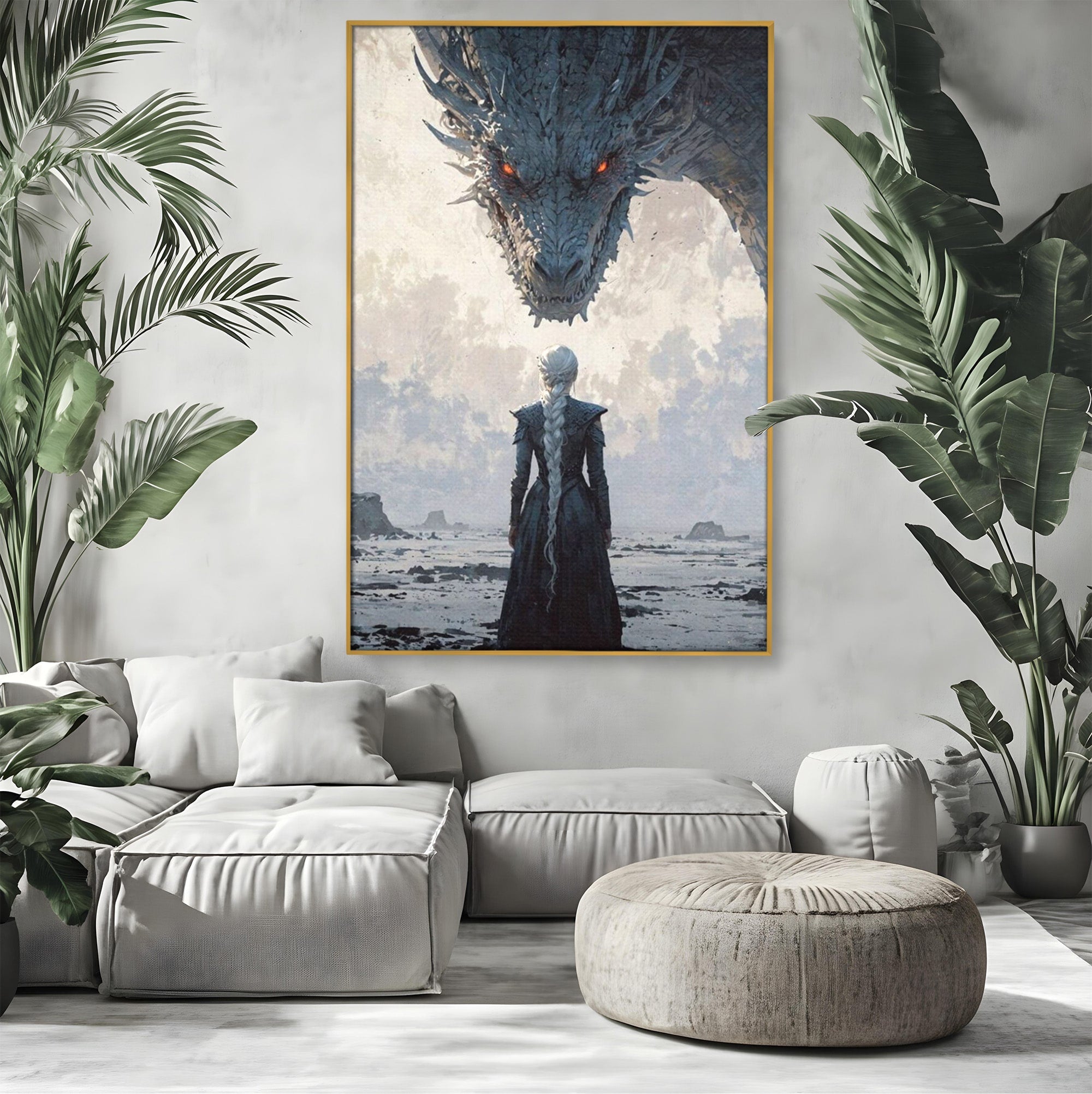 Tablou Canvas Premium LuxCanva® PI1186, Intalnire Cu Dragonul, Daenerys, Targaryen, Foc, Putere, Mama, Living, Culori Vibrante