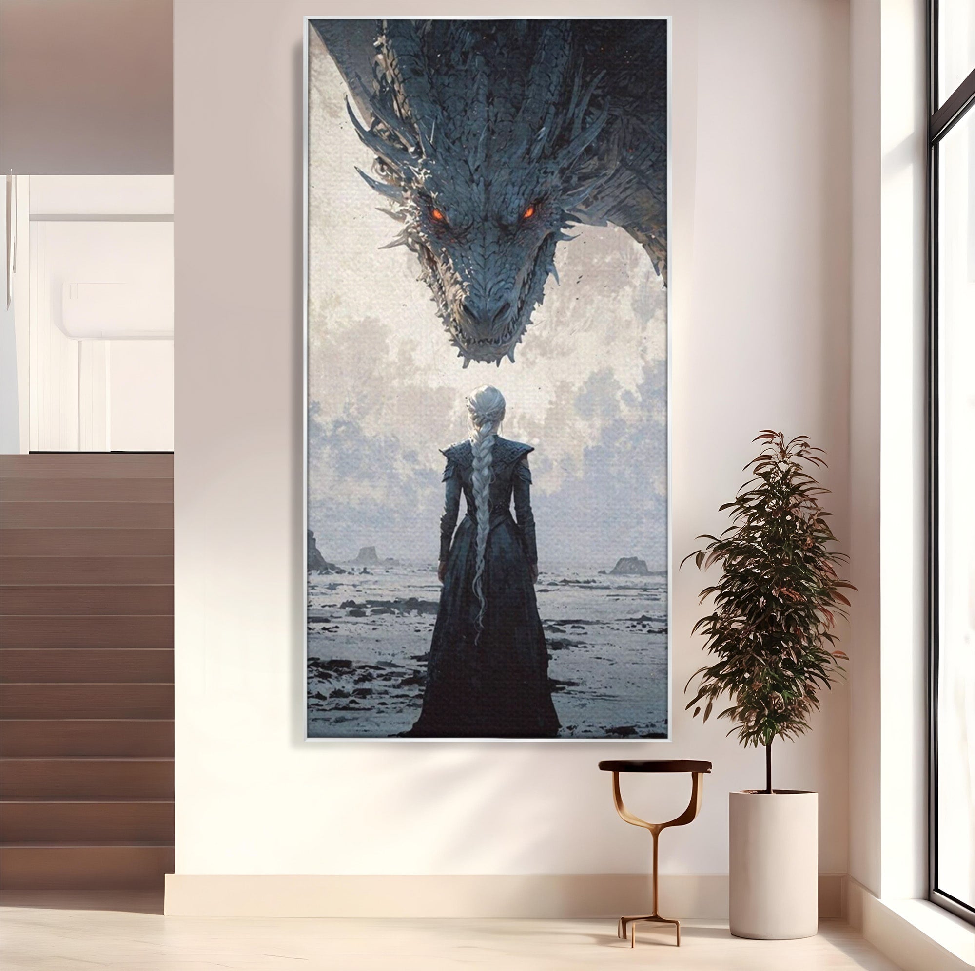 Tablou Canvas Premium LuxCanva® PI1186, Intalnire Cu Dragonul, Daenerys, Targaryen, Foc, Putere, Mama, Living, Culori Vibrante