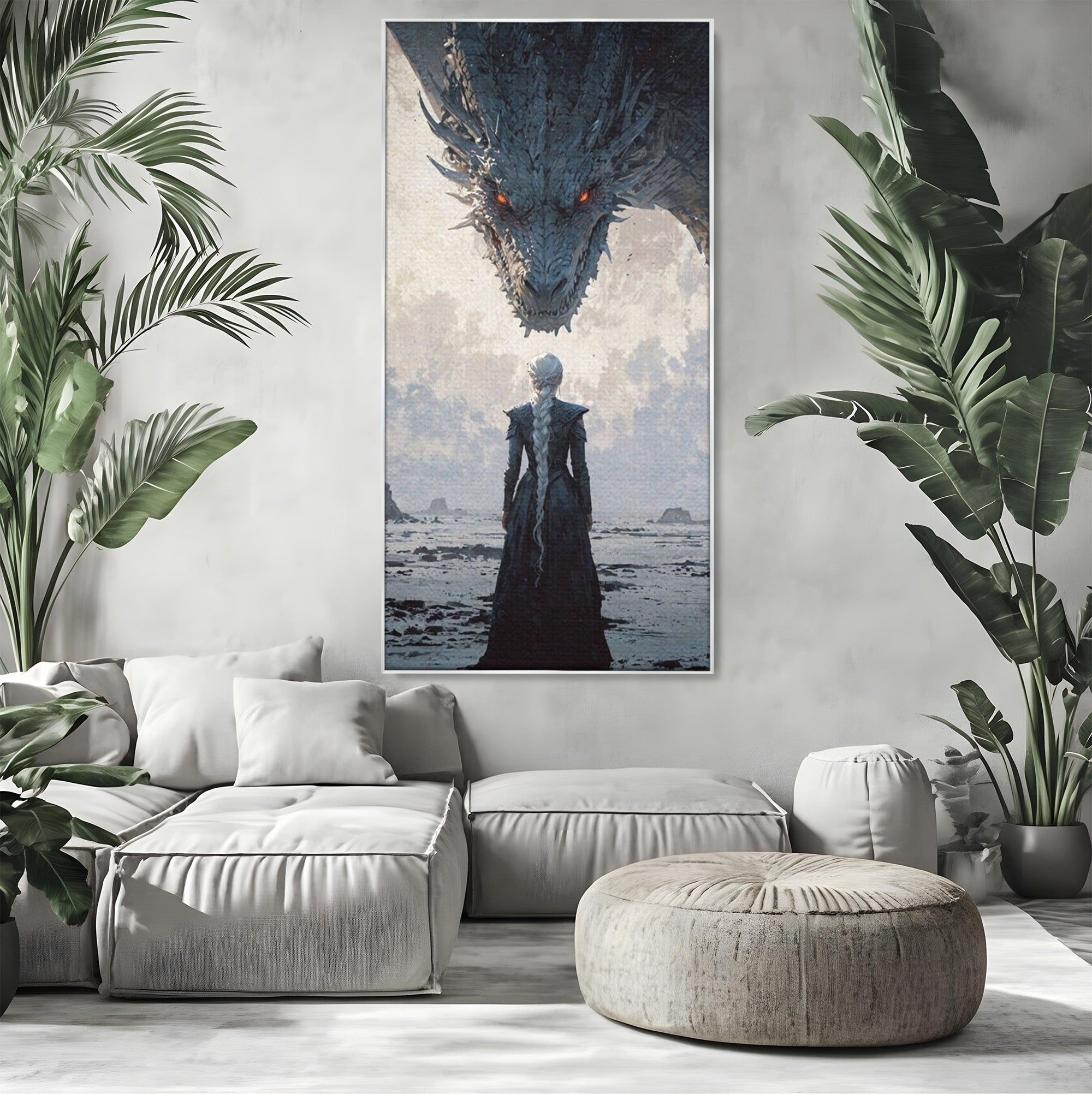 Tablou Canvas Premium LuxCanva® PI1186, Intalnire Cu Dragonul, Daenerys, Targaryen, Foc, Putere, Mama, Living, Culori Vibrante