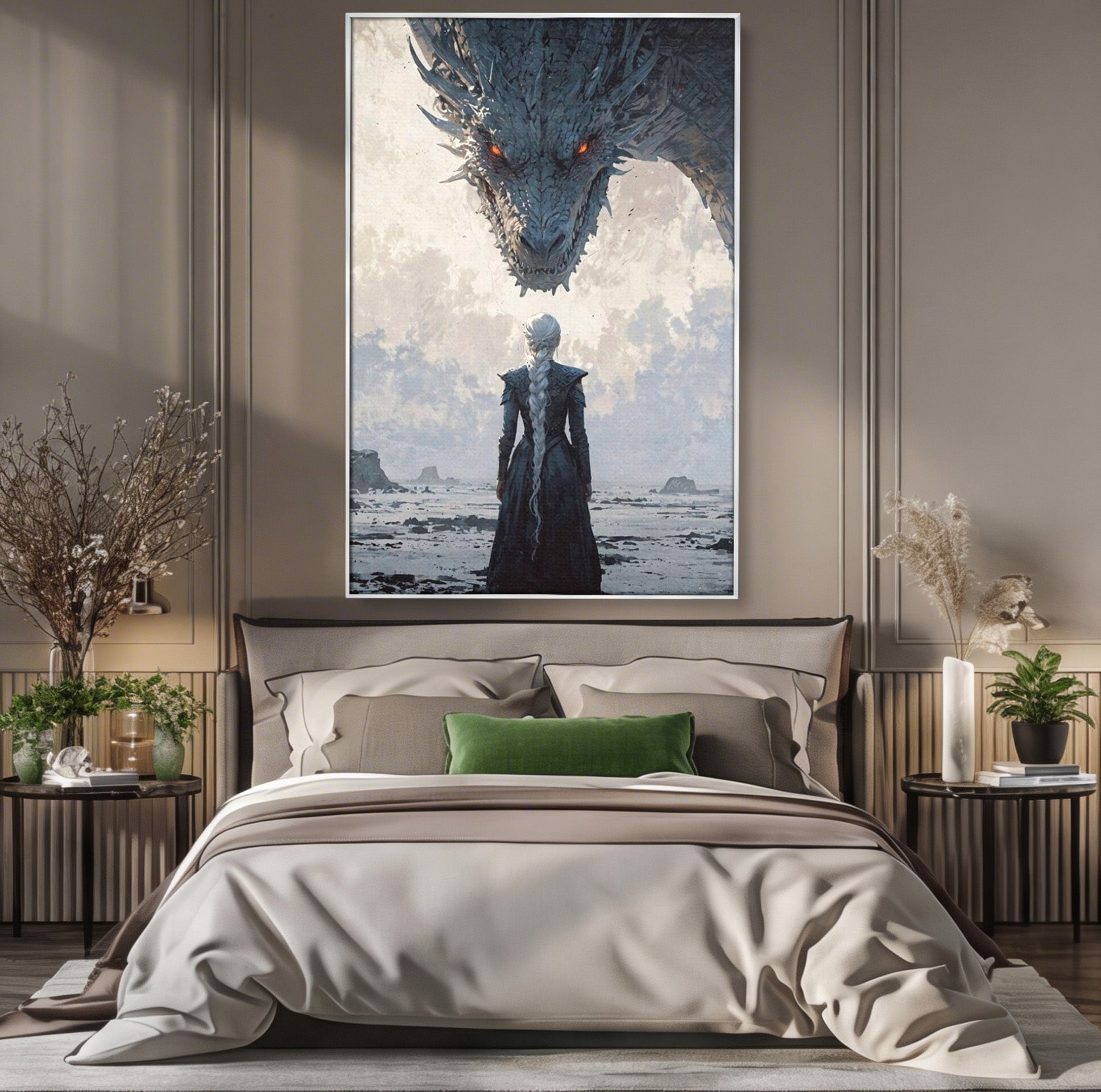 Tablou Canvas Premium LuxCanva® PI1186, Intalnire Cu Dragonul, Daenerys, Targaryen, Foc, Putere, Mama, Living, Culori Vibrante