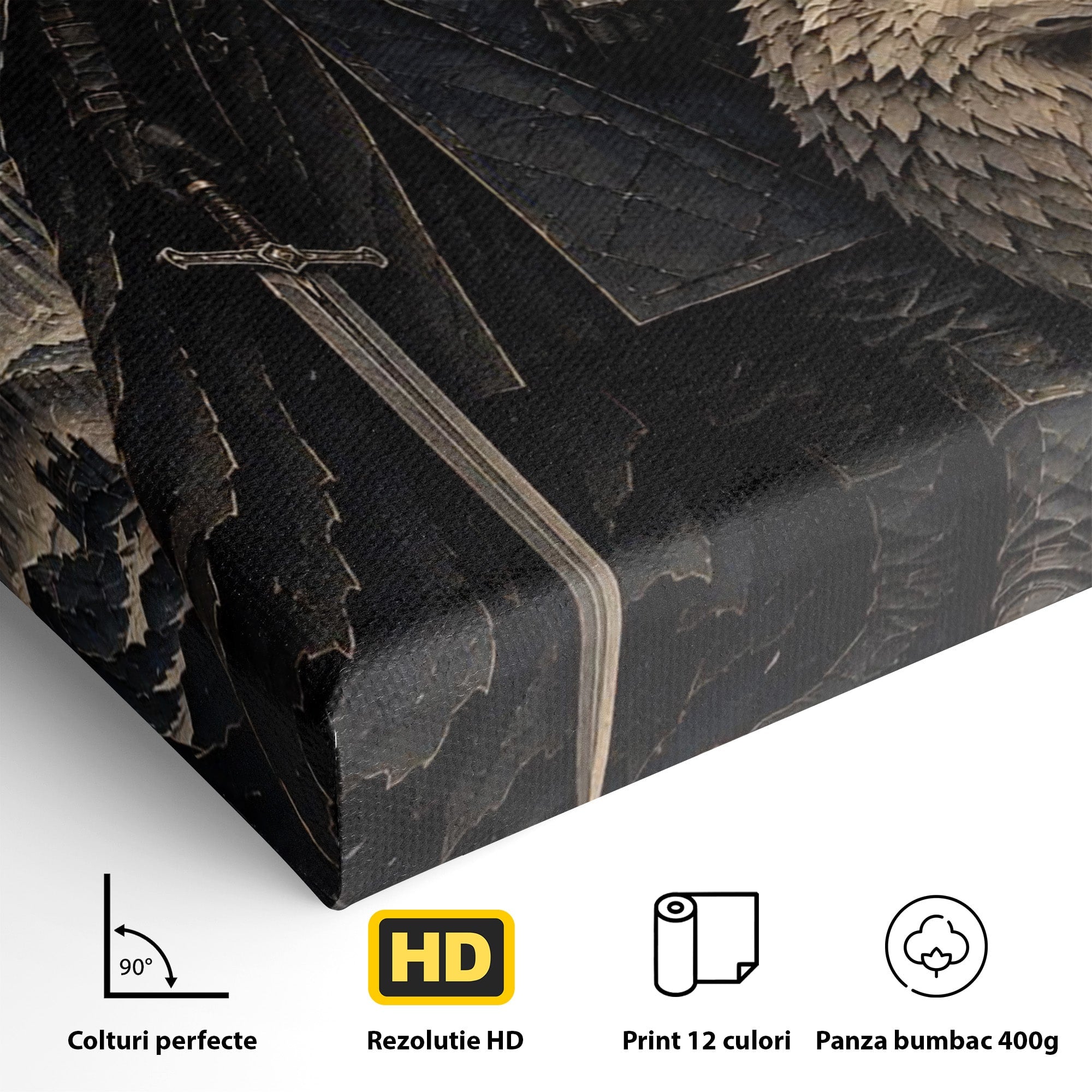 Tablou Canvas Premium LuxCanva® PI1187, Lordul Nordului, Jon Snow, Lup, Alb, Fantezie, Stark, Living, Culori Vibrante