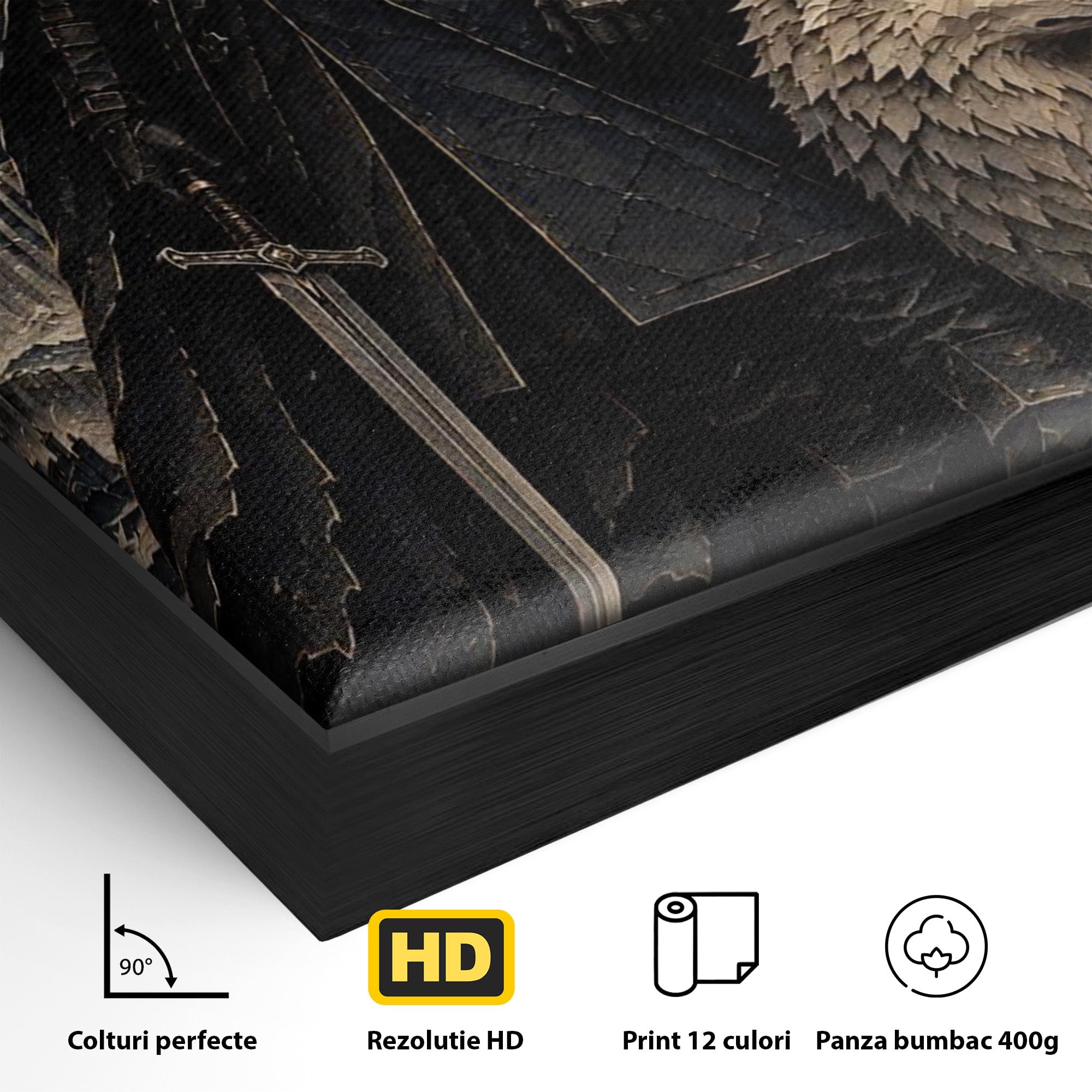Tablou Canvas Premium LuxCanva® PI1187, Lordul Nordului, Jon Snow, Lup, Alb, Fantezie, Stark, Living, Culori Vibrante