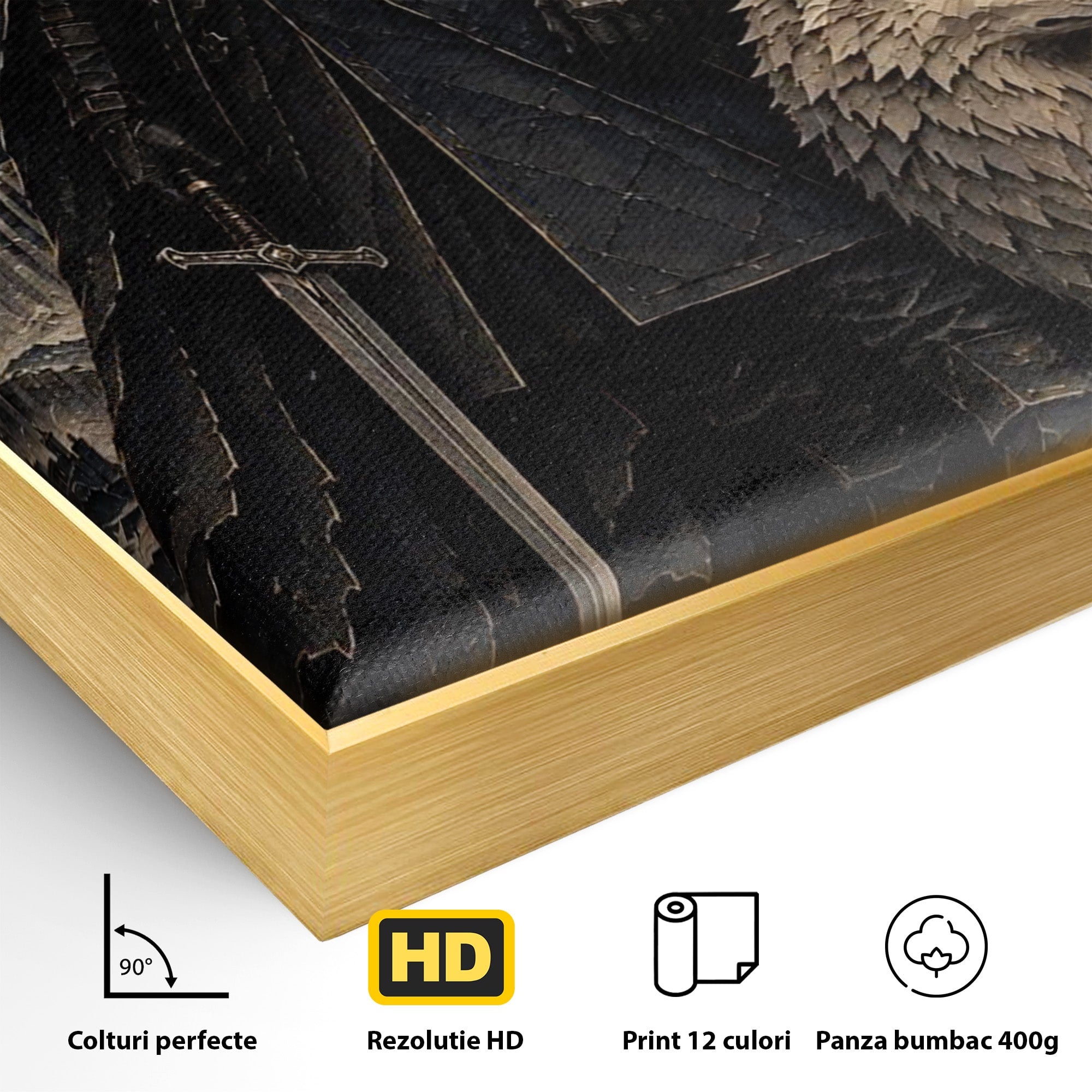 Tablou Canvas Premium LuxCanva® PI1187, Lordul Nordului, Jon Snow, Lup, Alb, Fantezie, Stark, Living, Culori Vibrante