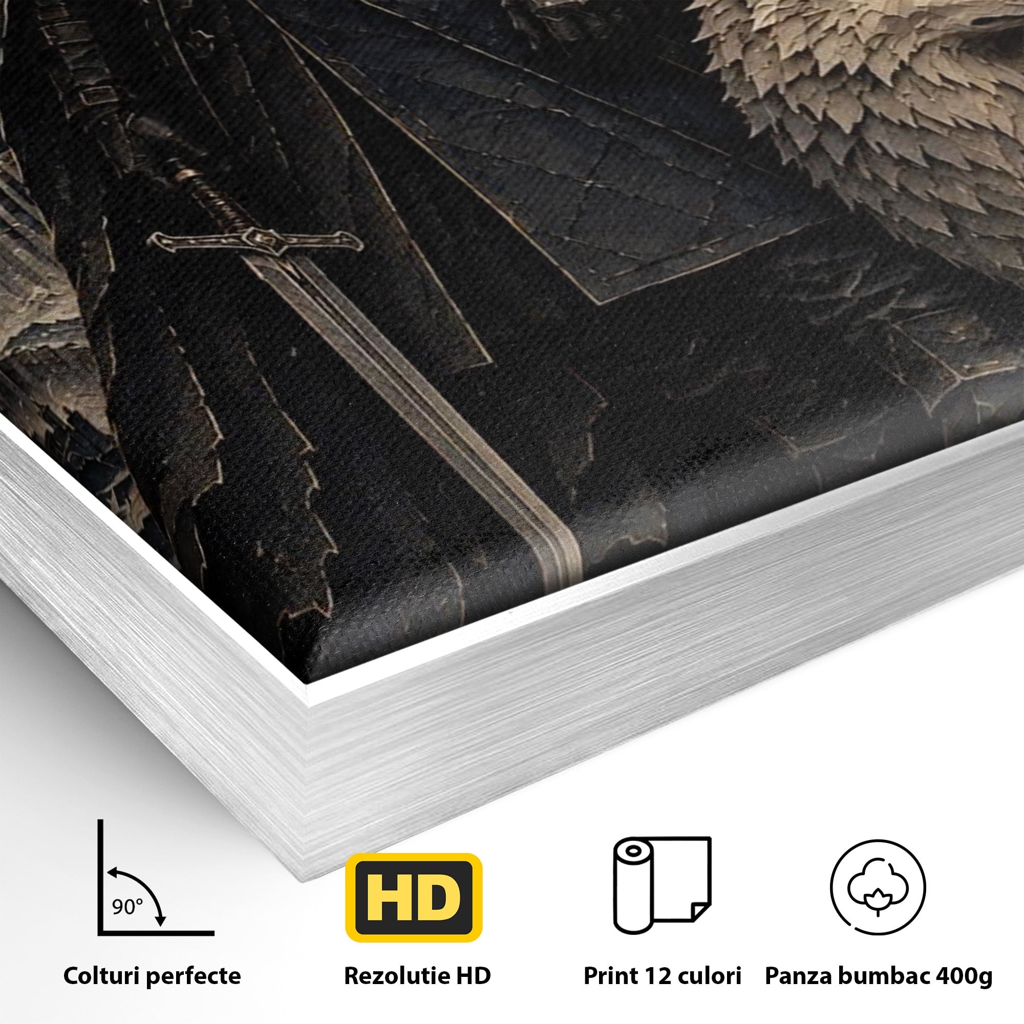 Tablou Canvas Premium LuxCanva® PI1187, Lordul Nordului, Jon Snow, Lup, Alb, Fantezie, Stark, Living, Culori Vibrante