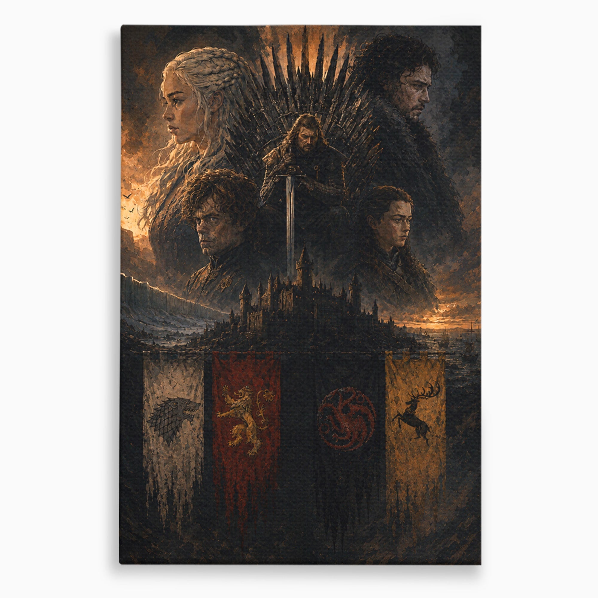 Tablou Canvas Premium LuxCanva® PI1189, Regii Tronului de Fier, Fantezie, Eroi, Tron, Game Of Thrones, Living, Culori Vibrante