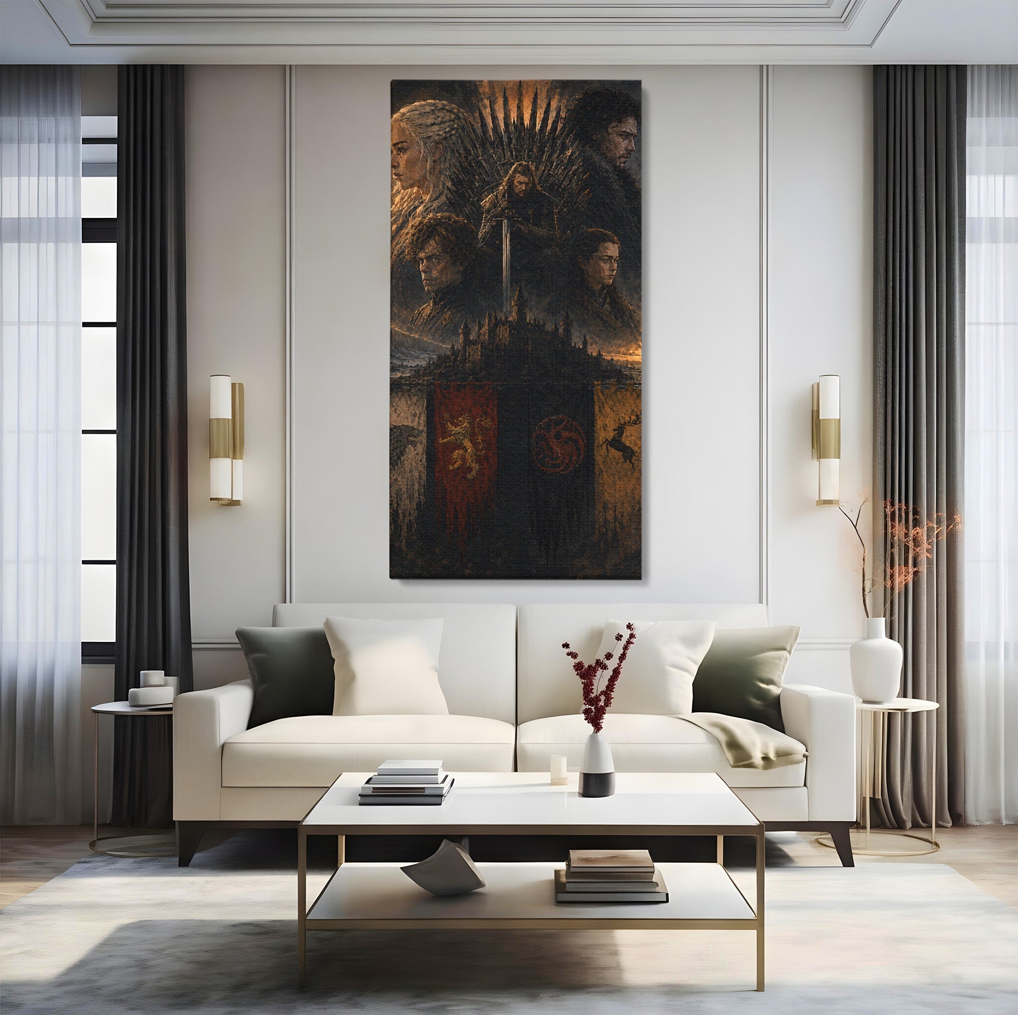 Tablou Canvas Premium LuxCanva® PI1189, Regii Tronului de Fier, Fantezie, Eroi, Tron, Game Of Thrones, Living, Culori Vibrante