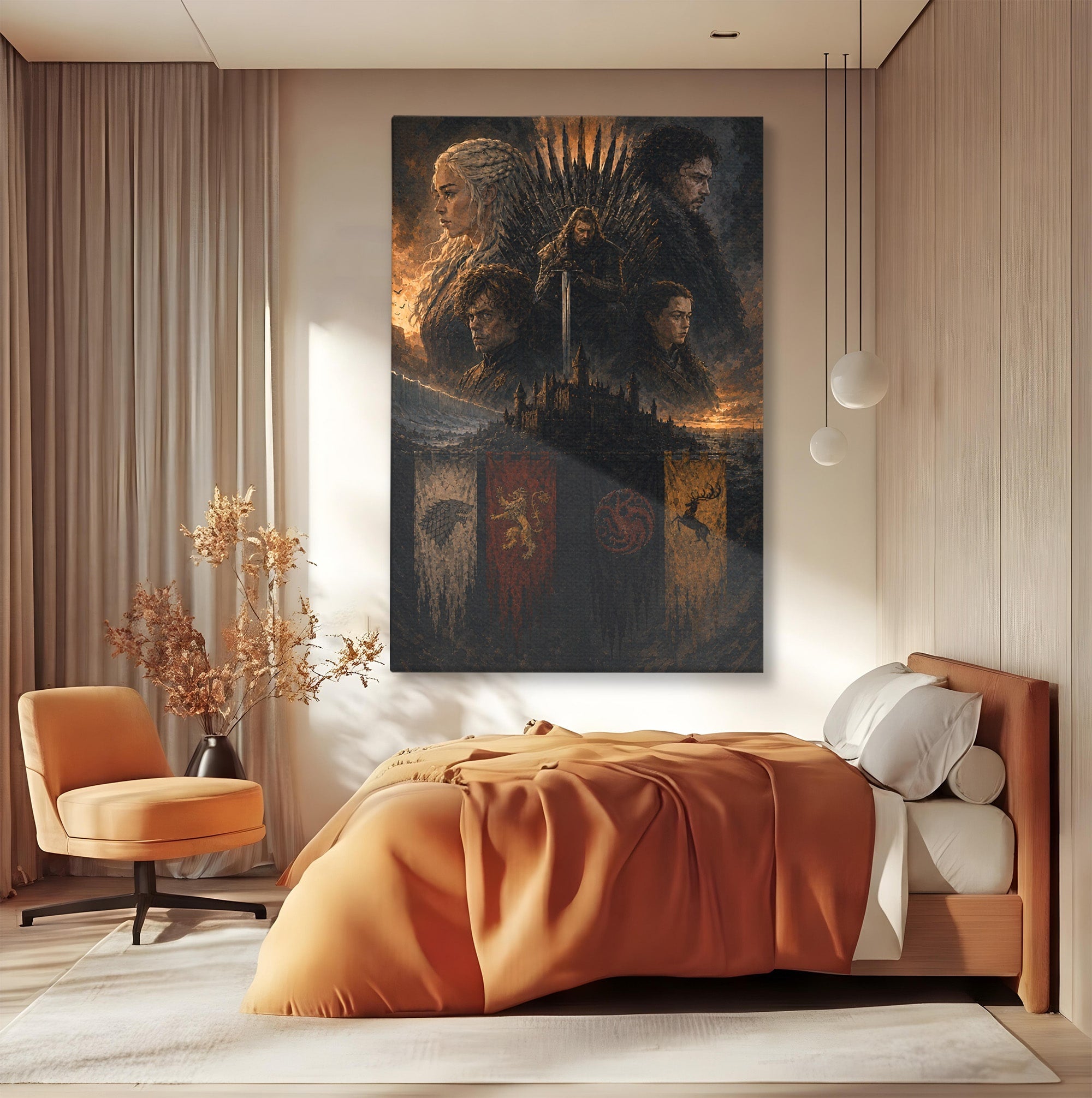 Tablou Canvas Premium LuxCanva® PI1189, Regii Tronului de Fier, Fantezie, Eroi, Tron, Game Of Thrones, Living, Culori Vibrante