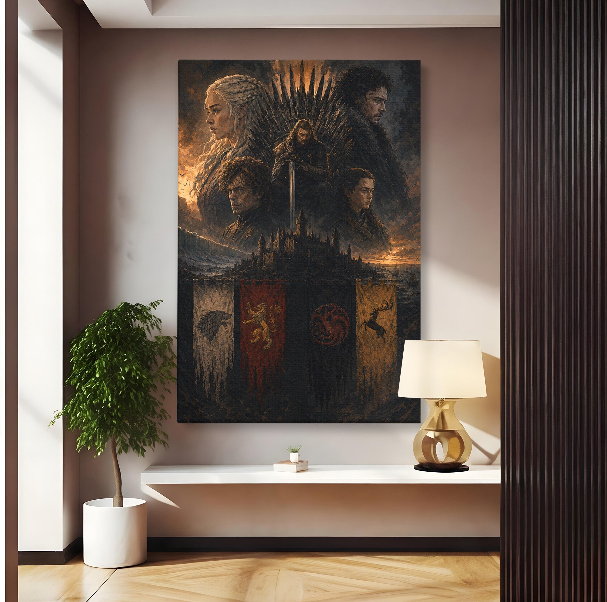 Tablou Canvas Premium LuxCanva® PI1189, Regii Tronului de Fier, Fantezie, Eroi, Tron, Game Of Thrones, Living, Culori Vibrante