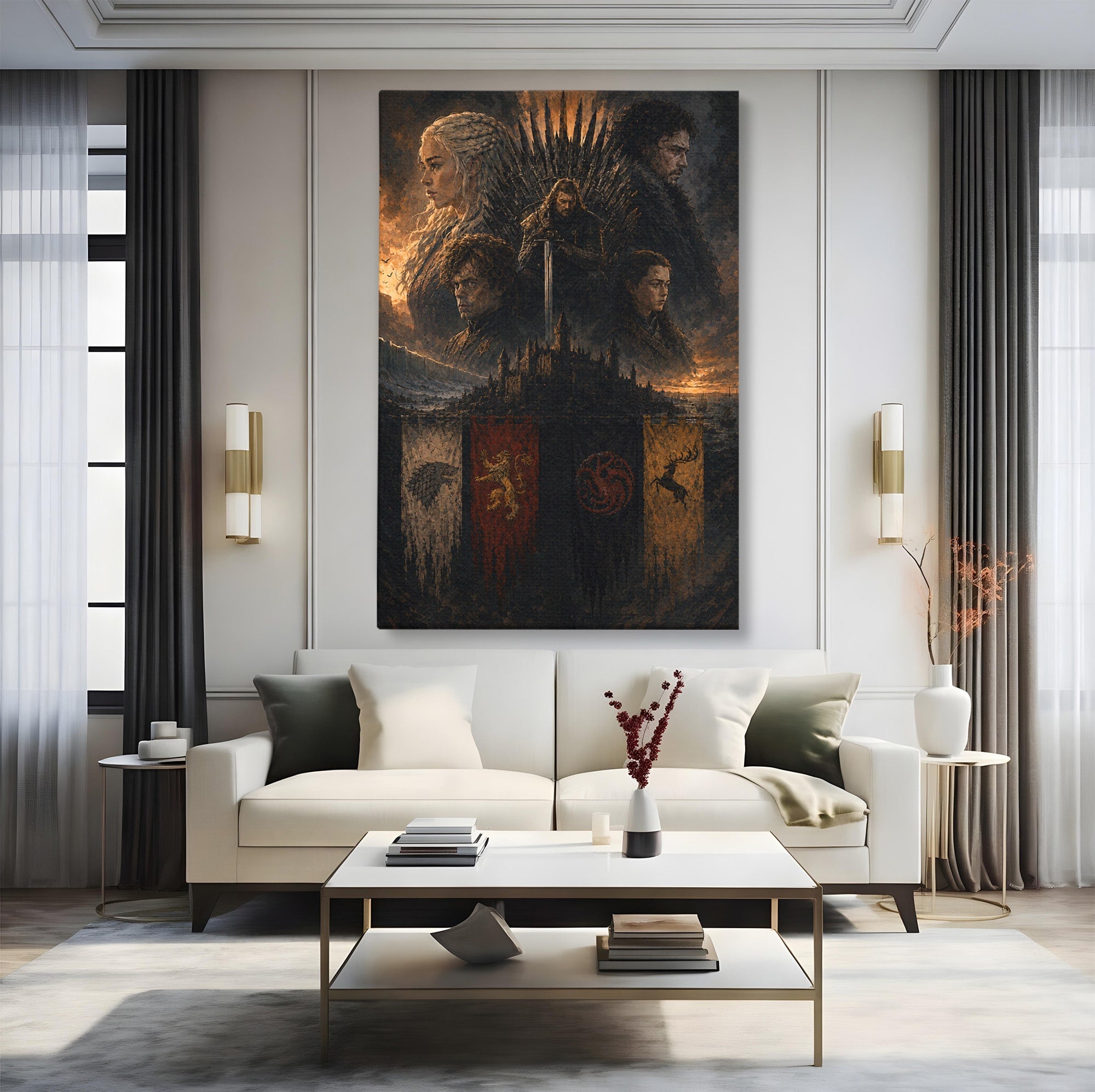 Tablou Canvas Premium LuxCanva® PI1189, Regii Tronului de Fier, Fantezie, Eroi, Tron, Game Of Thrones, Living, Culori Vibrante
