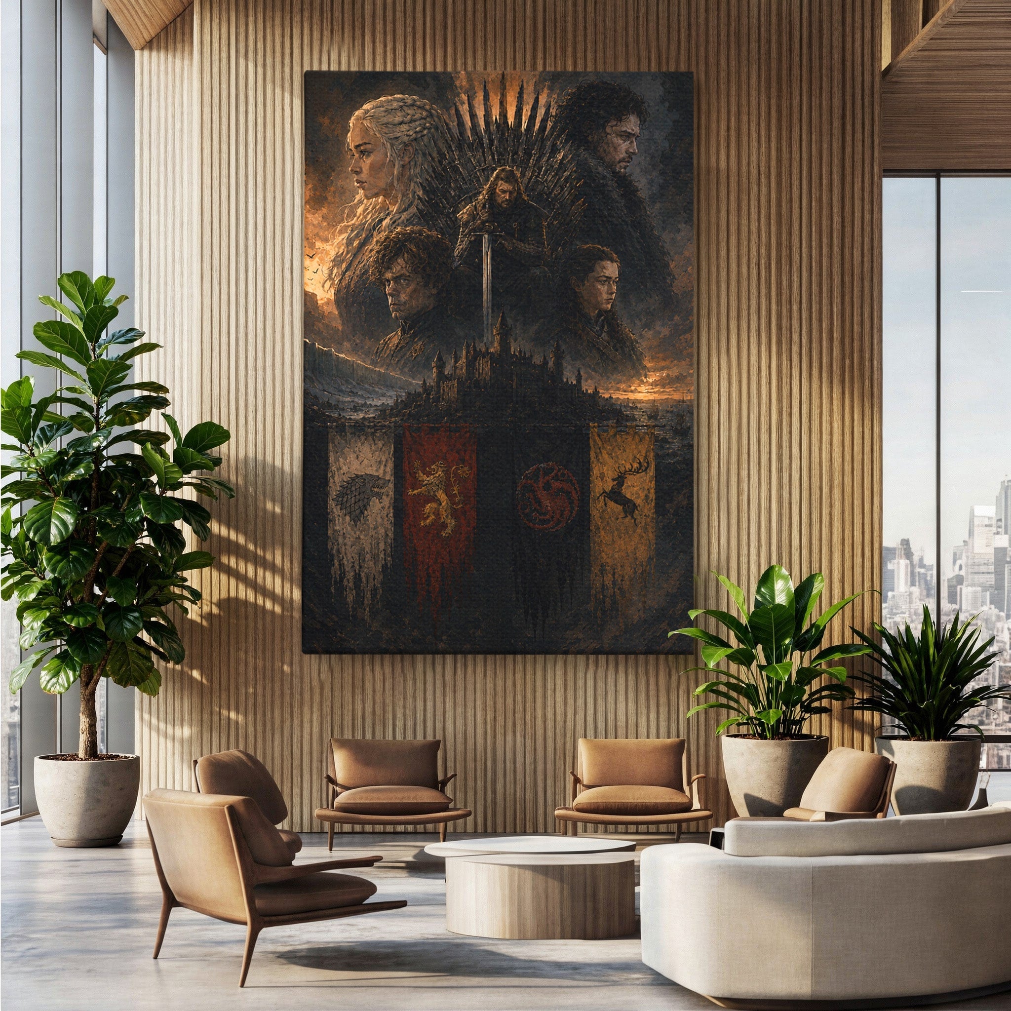 Tablou Canvas Premium LuxCanva® PI1189, Regii Tronului de Fier, Fantezie, Eroi, Tron, Game Of Thrones, Living, Culori Vibrante