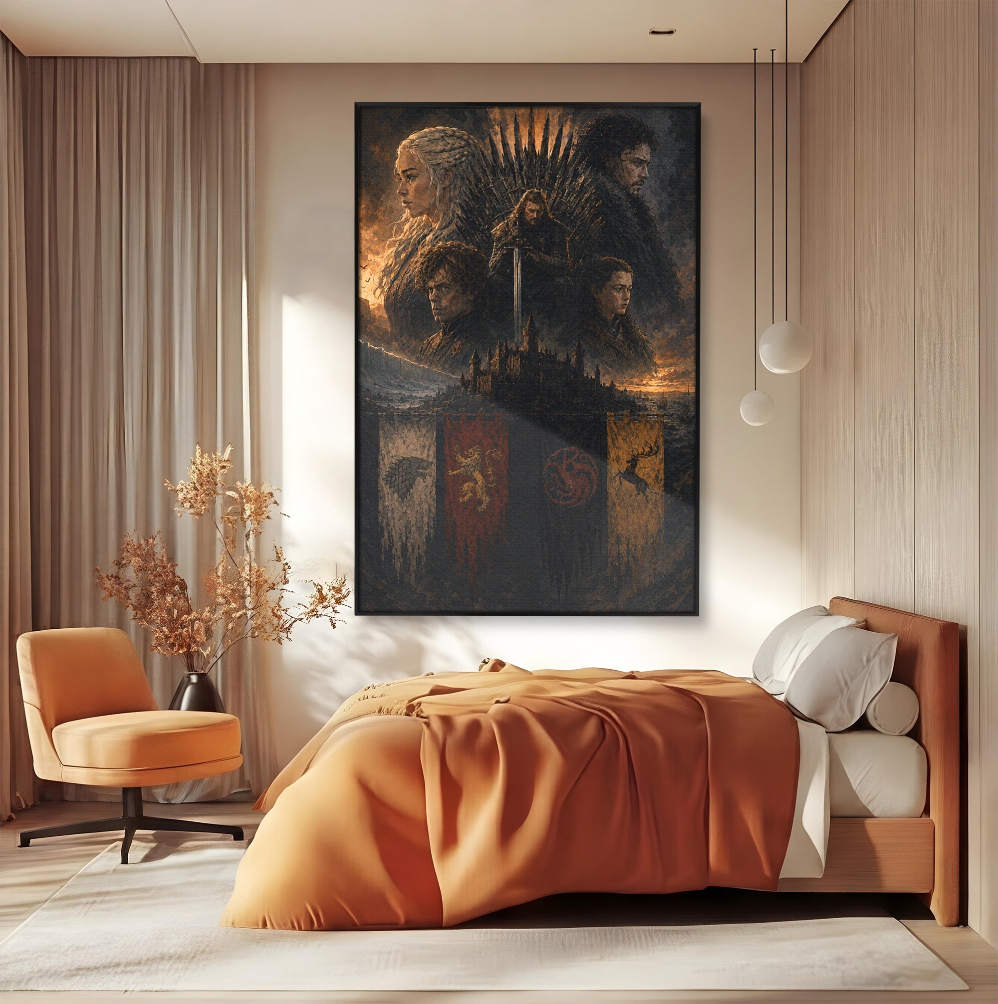 Tablou Canvas Premium LuxCanva® PI1189, Regii Tronului de Fier, Fantezie, Eroi, Tron, Game Of Thrones, Living, Culori Vibrante