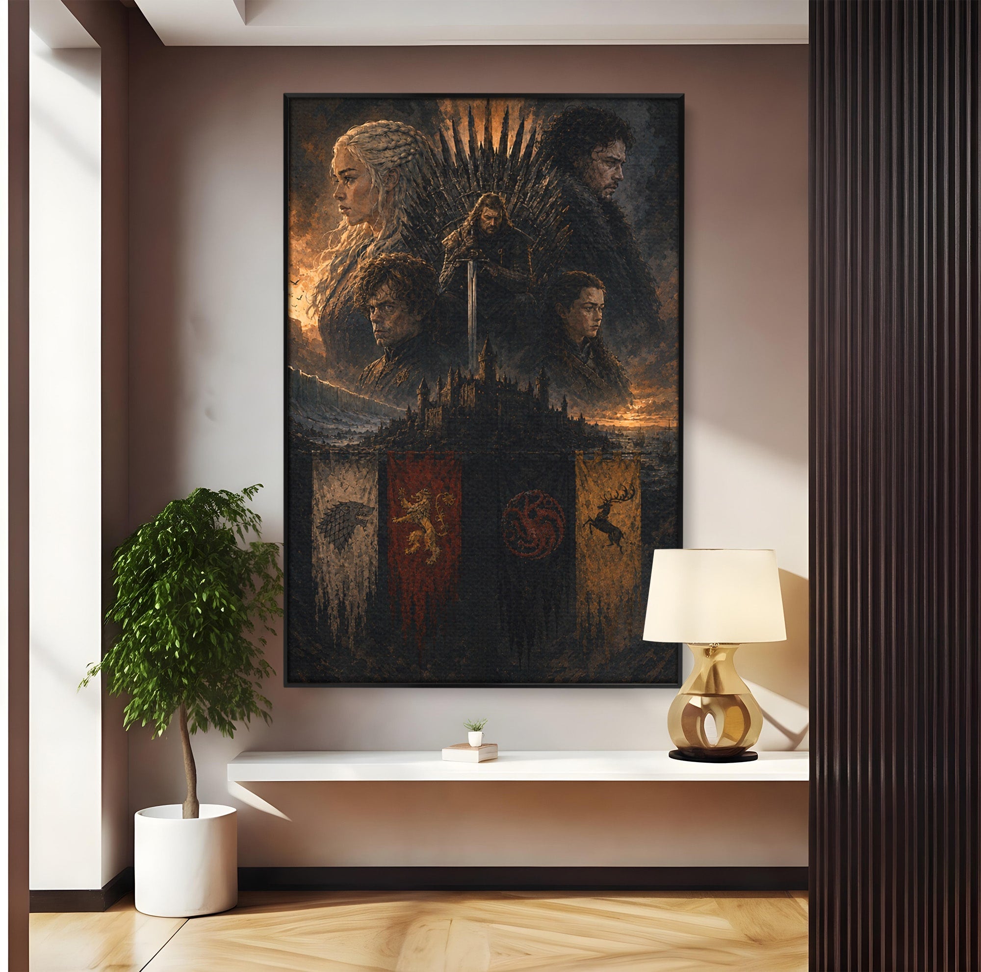 Tablou Canvas Premium LuxCanva® PI1189, Regii Tronului de Fier, Fantezie, Eroi, Tron, Game Of Thrones, Living, Culori Vibrante