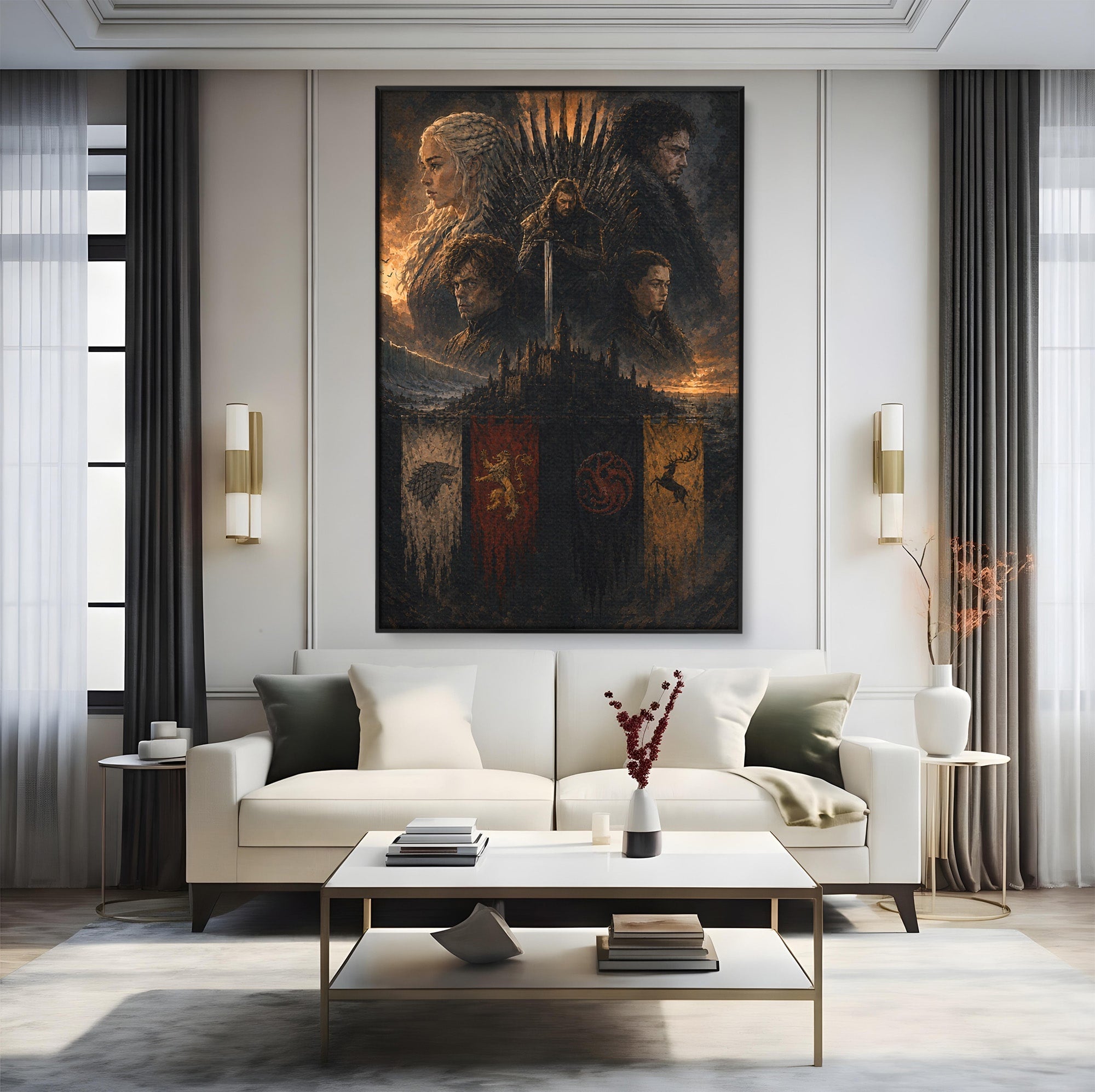 Tablou Canvas Premium LuxCanva® PI1189, Regii Tronului de Fier, Fantezie, Eroi, Tron, Game Of Thrones, Living, Culori Vibrante