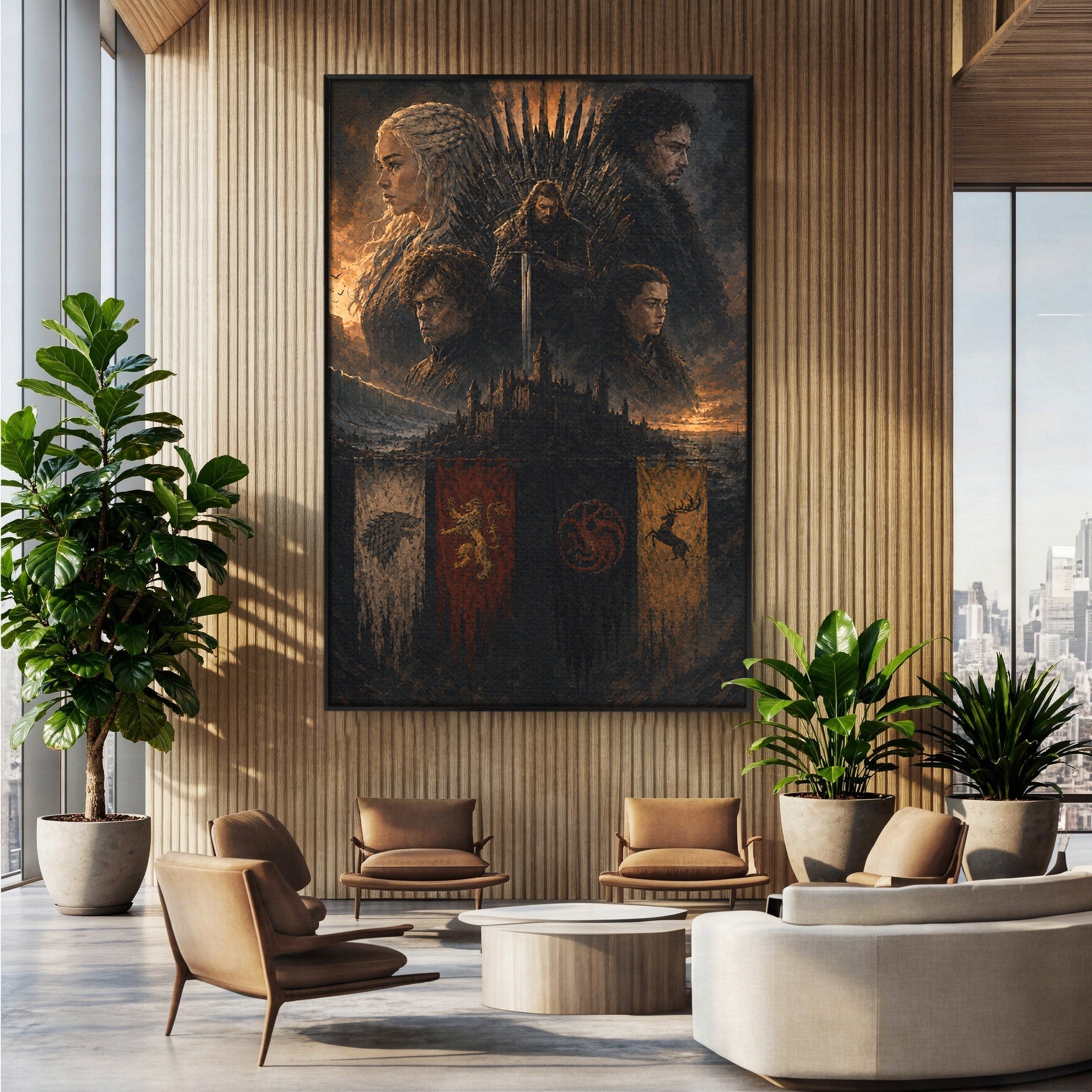 Tablou Canvas Premium LuxCanva® PI1189, Regii Tronului de Fier, Fantezie, Eroi, Tron, Game Of Thrones, Living, Culori Vibrante