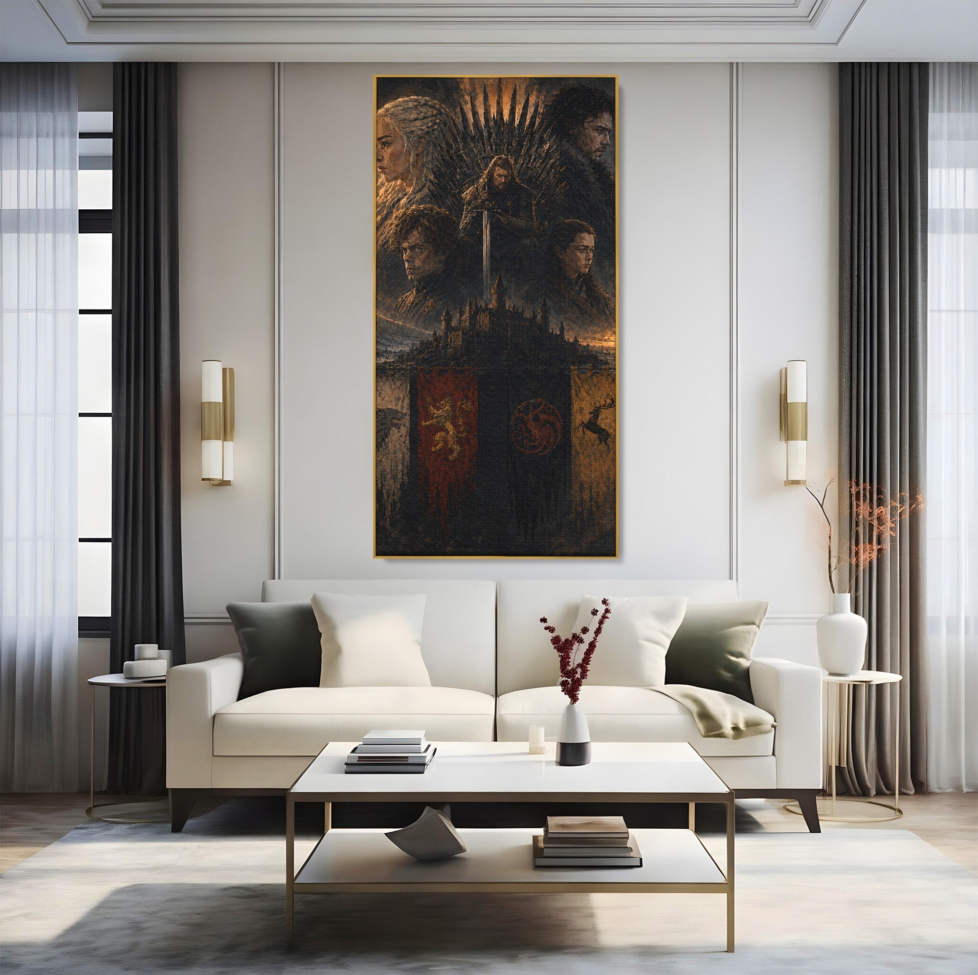 Tablou Canvas Premium LuxCanva® PI1189, Regii Tronului de Fier, Fantezie, Eroi, Tron, Game Of Thrones, Living, Culori Vibrante