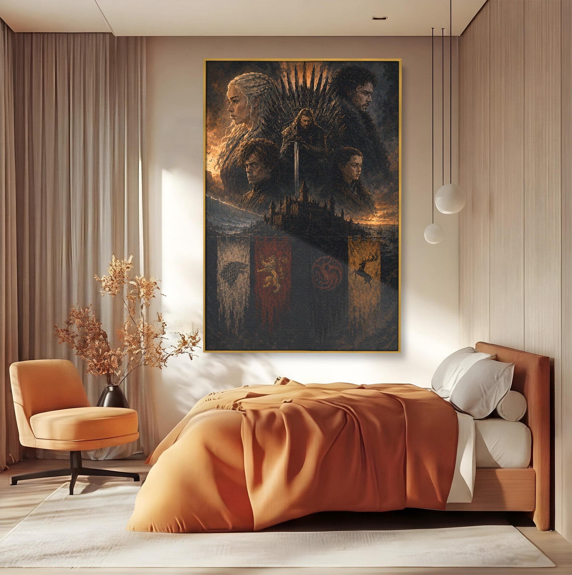 Tablou Canvas Premium LuxCanva® PI1189, Regii Tronului de Fier, Fantezie, Eroi, Tron, Game Of Thrones, Living, Culori Vibrante