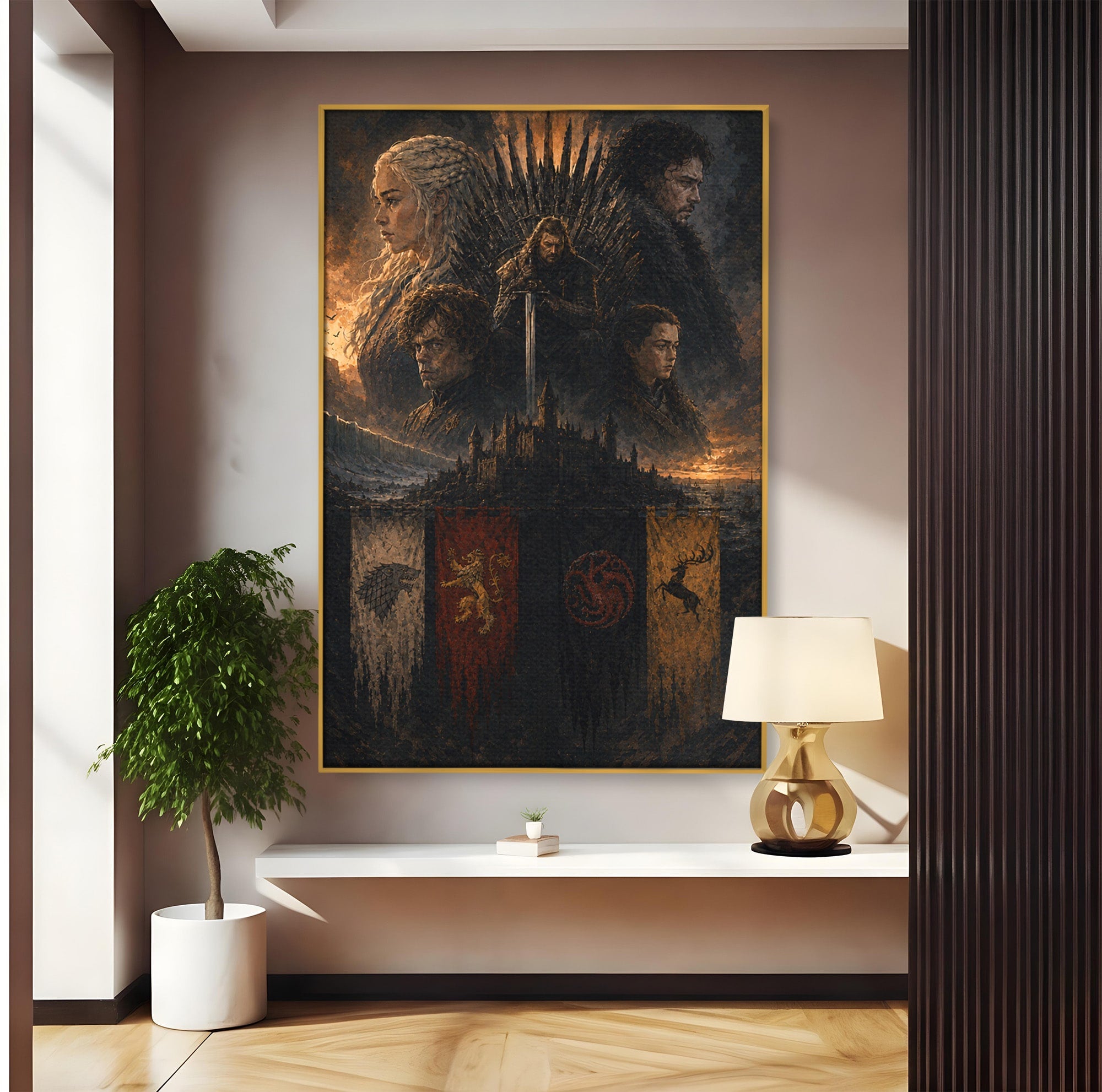 Tablou Canvas Premium LuxCanva® PI1189, Regii Tronului de Fier, Fantezie, Eroi, Tron, Game Of Thrones, Living, Culori Vibrante