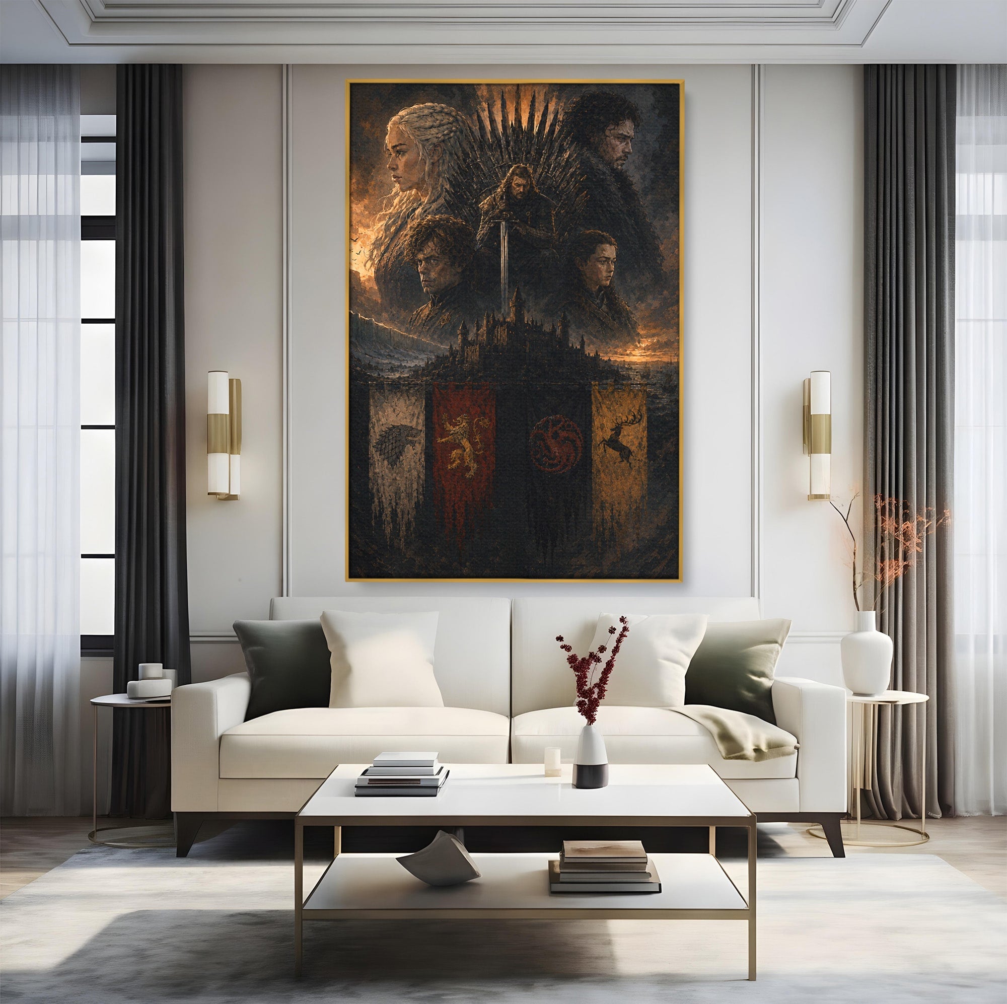 Tablou Canvas Premium LuxCanva® PI1189, Regii Tronului de Fier, Fantezie, Eroi, Tron, Game Of Thrones, Living, Culori Vibrante