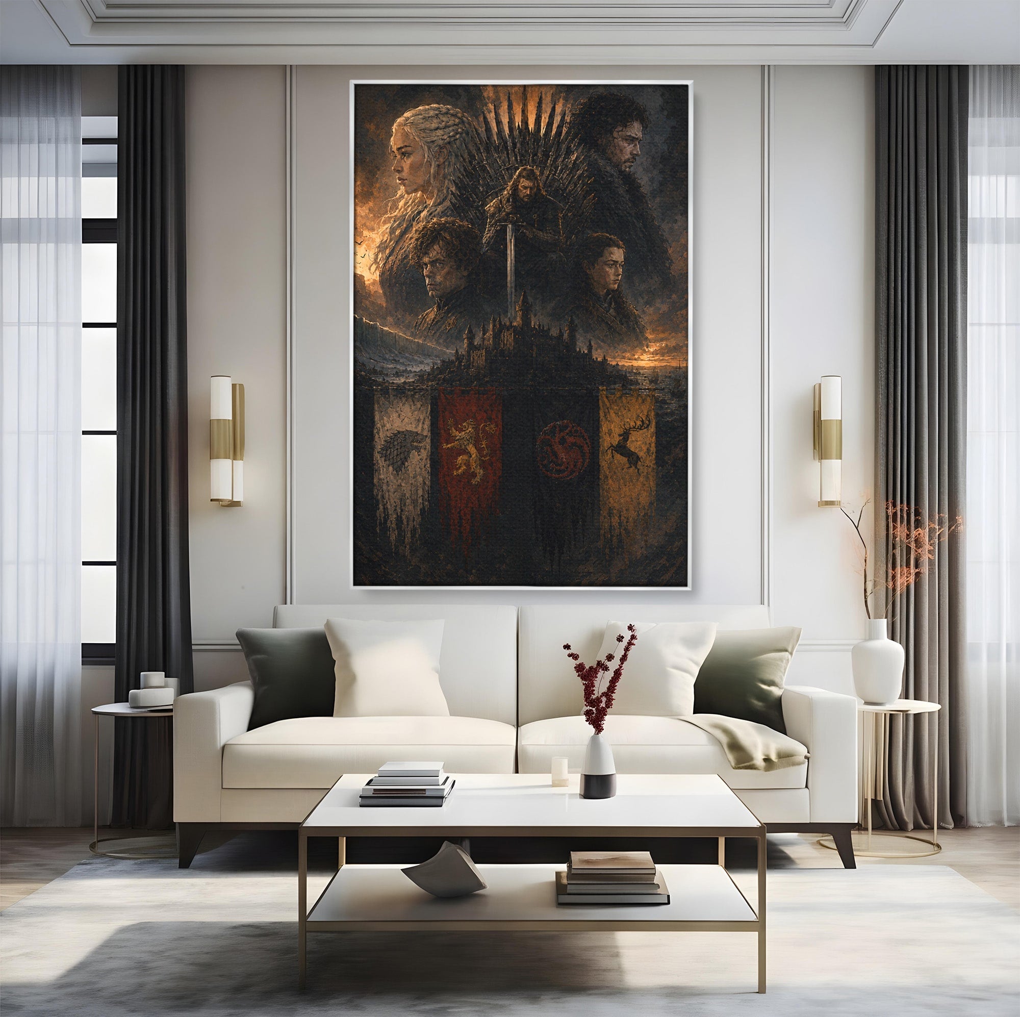 Tablou Canvas Premium LuxCanva® PI1189, Regii Tronului de Fier, Fantezie, Eroi, Tron, Game Of Thrones, Living, Culori Vibrante