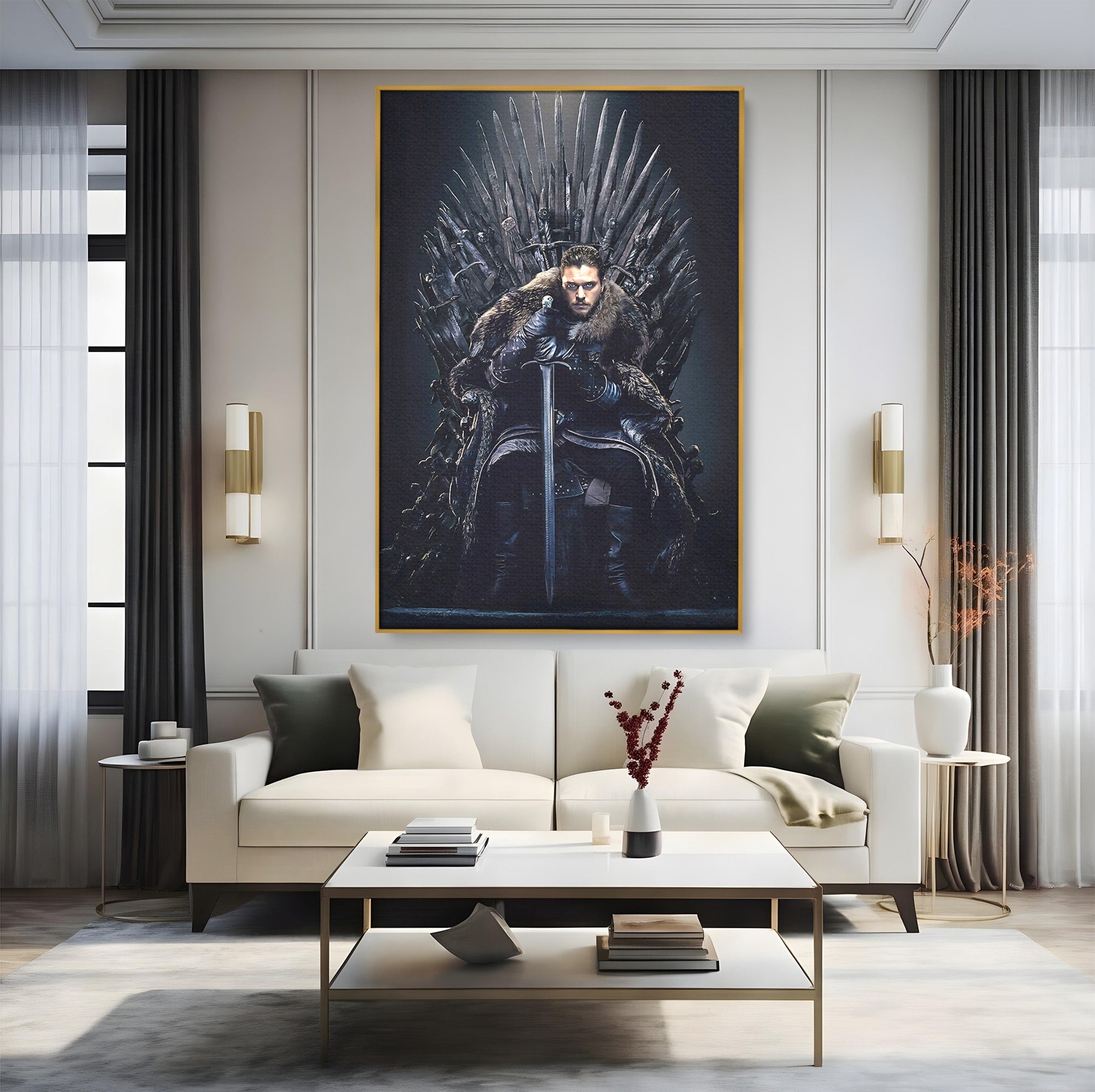 Tablou Canvas Premium LuxCanva® PI1191, Juramantul Regelui, Tron, Coroana, Fier, Putere, Dark, Living, Birou, Culori Vibrante