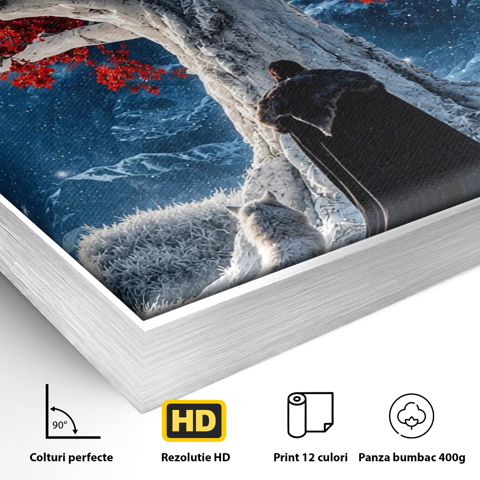 Tablou Canvas Premium LuxCanva® PI1193, Arborele Rosu, Copac, Iarna, Fantezie, Protector, Living, Culori Vibrante