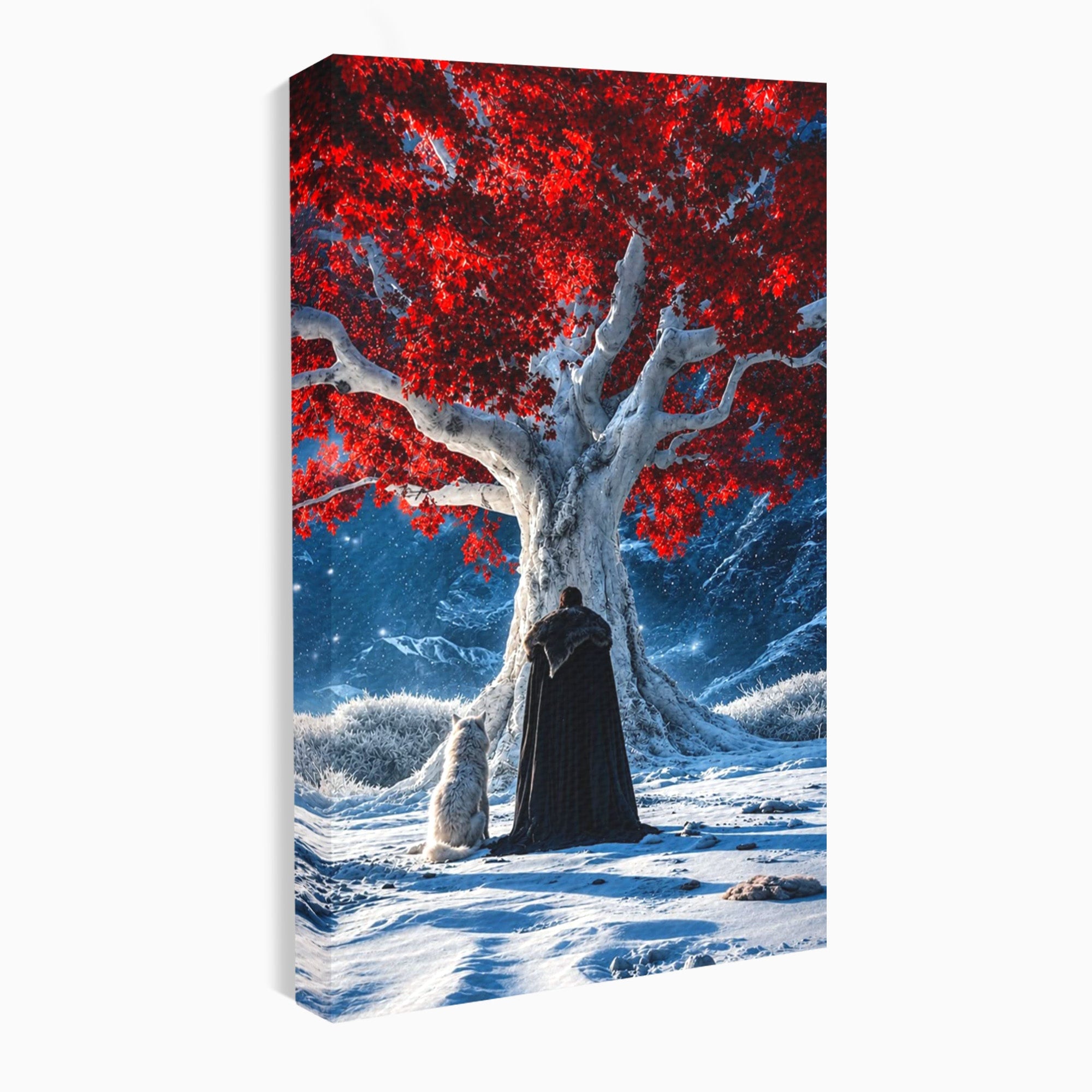 Tablou Canvas Premium LuxCanva® PI1193, Arborele Rosu, Copac, Iarna, Fantezie, Protector, Living, Culori Vibrante
