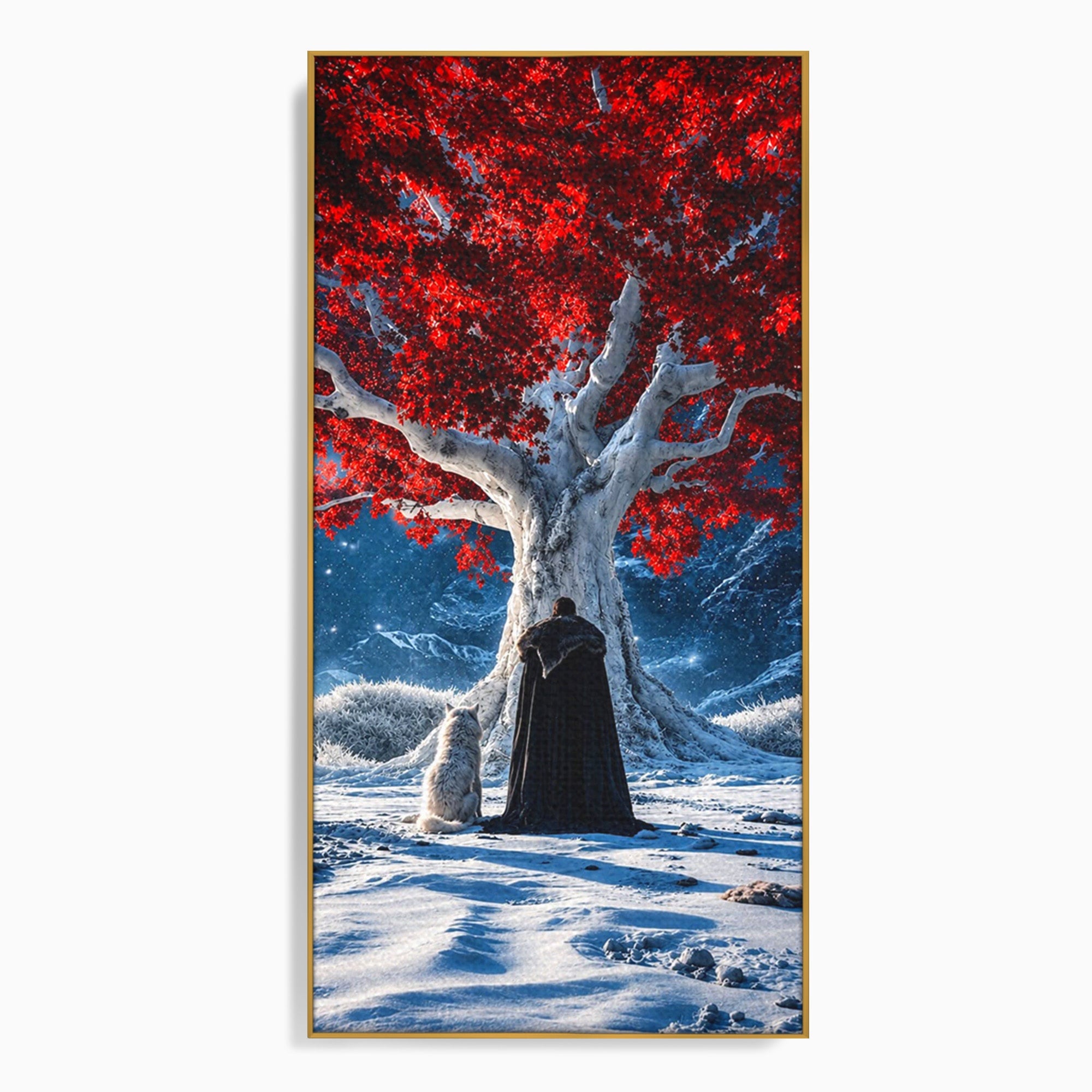 Tablou Canvas Premium LuxCanva® PI1193, Arborele Rosu, Copac, Iarna, Fantezie, Protector, Living, Culori Vibrante