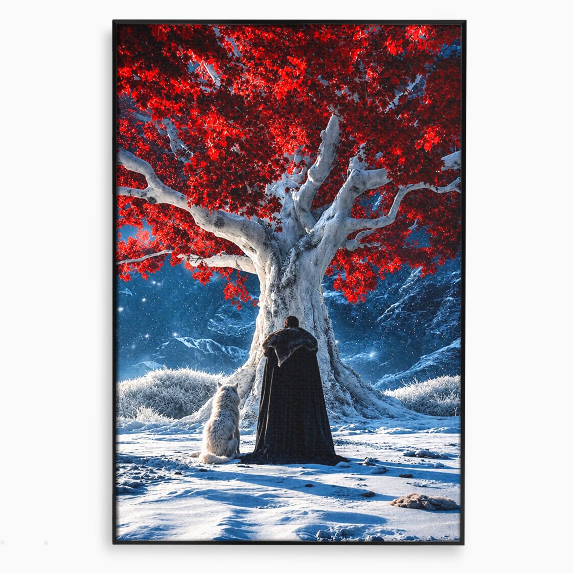 Tablou Canvas Premium LuxCanva® PI1193, Arborele Rosu, Copac, Iarna, Fantezie, Protector, Living, Culori Vibrante