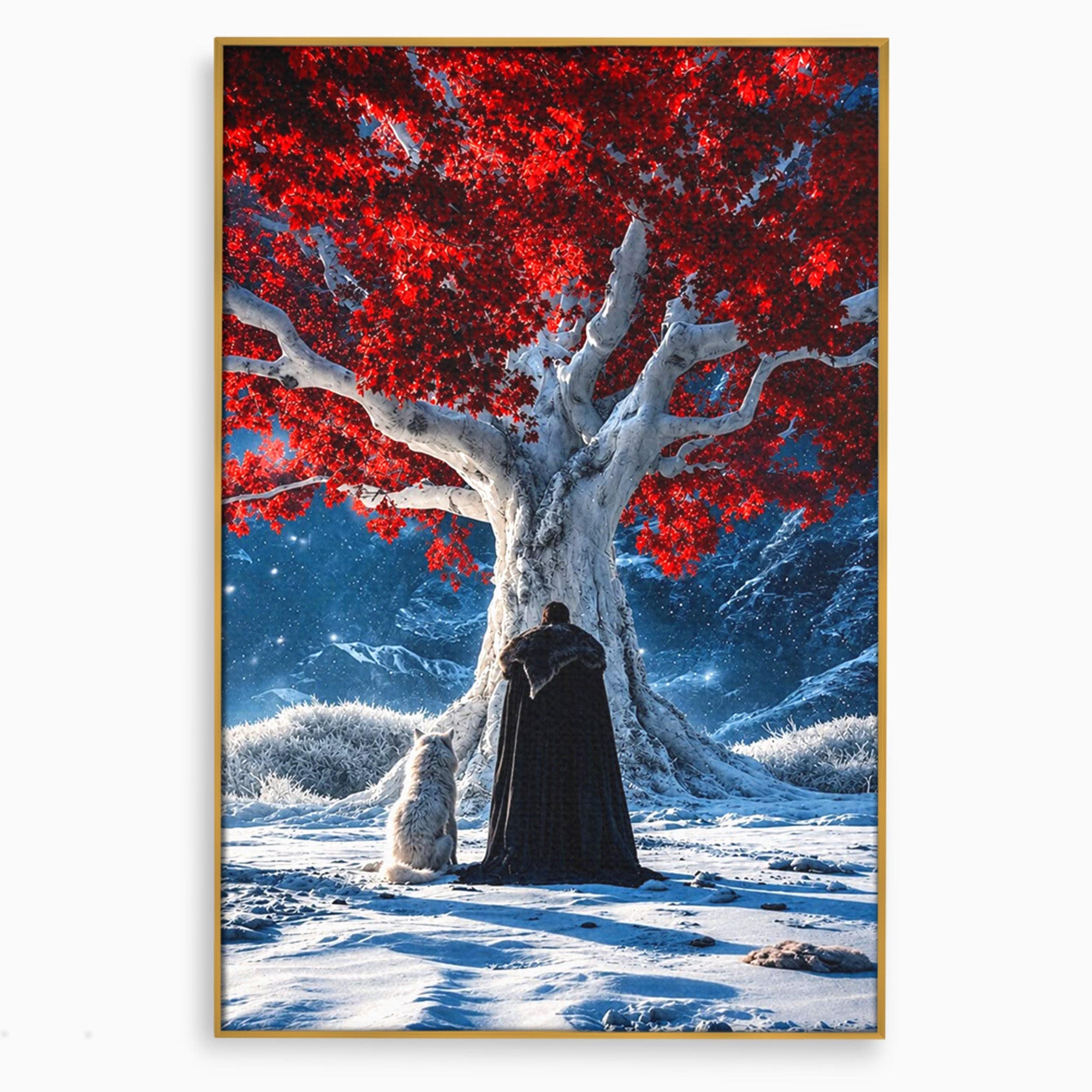 Tablou Canvas Premium LuxCanva® PI1193, Arborele Rosu, Copac, Iarna, Fantezie, Protector, Living, Culori Vibrante