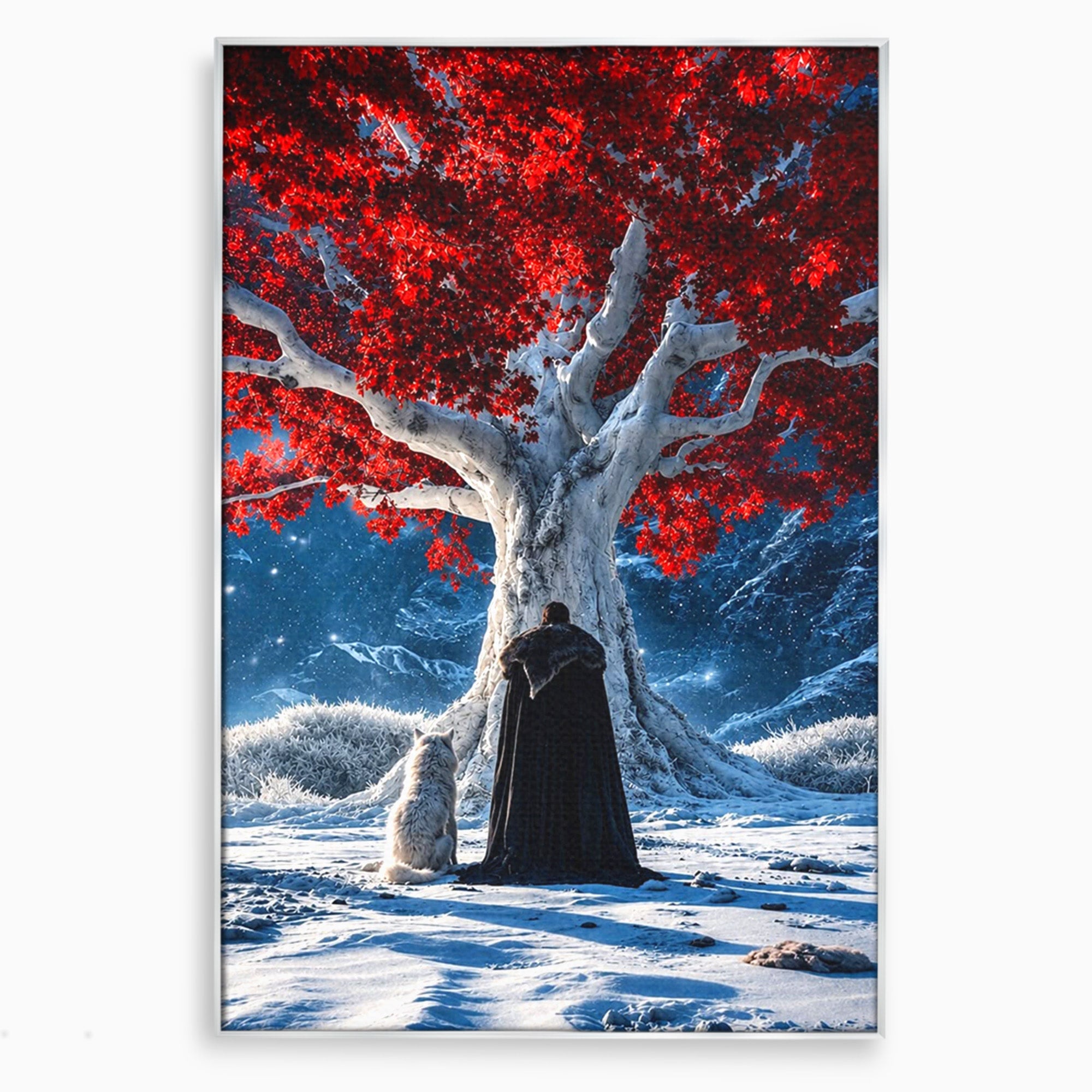Tablou Canvas Premium LuxCanva® PI1193, Arborele Rosu, Copac, Iarna, Fantezie, Protector, Living, Culori Vibrante
