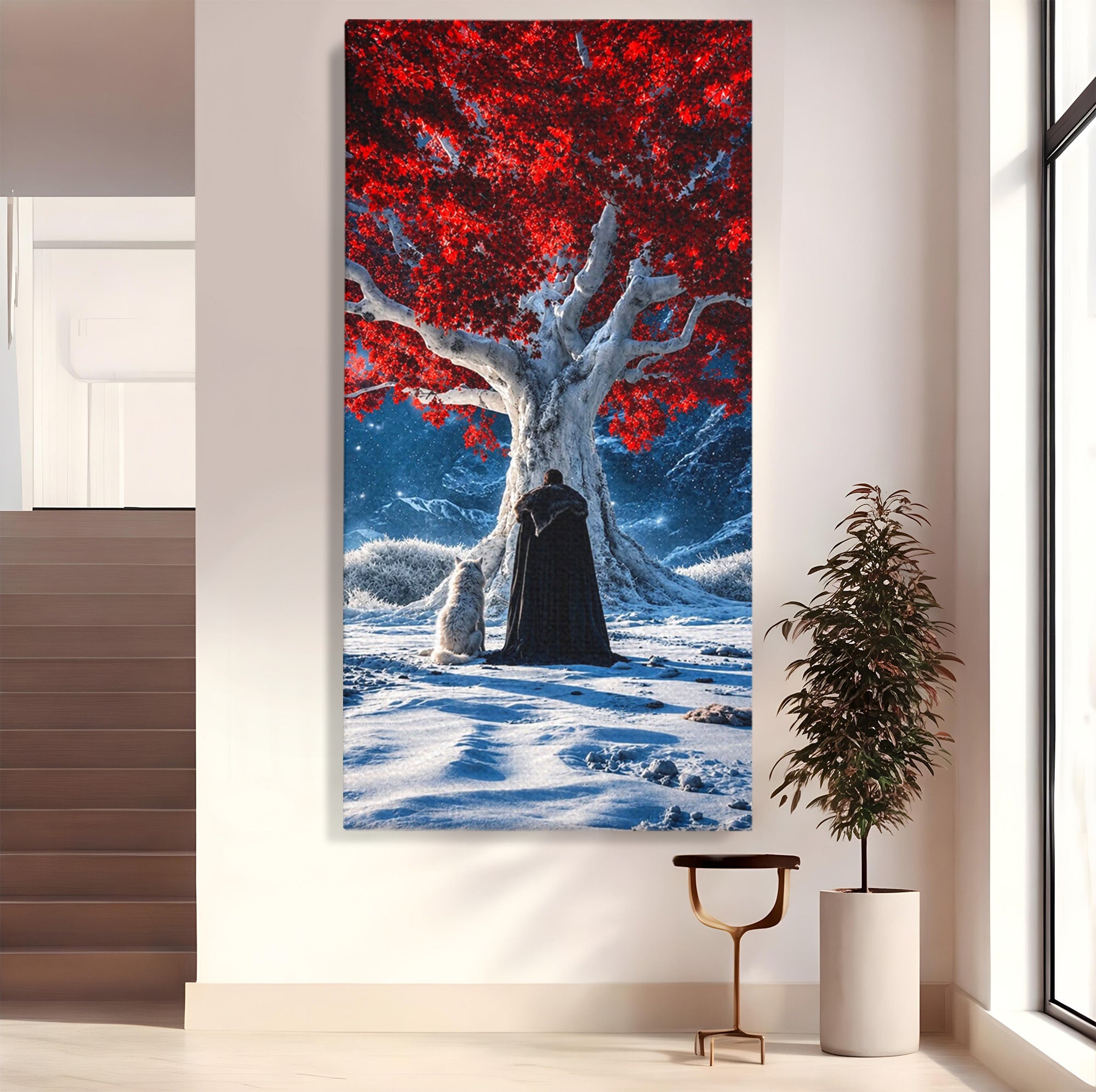 Tablou Canvas Premium LuxCanva® PI1193, Arborele Rosu, Copac, Iarna, Fantezie, Protector, Living, Culori Vibrante
